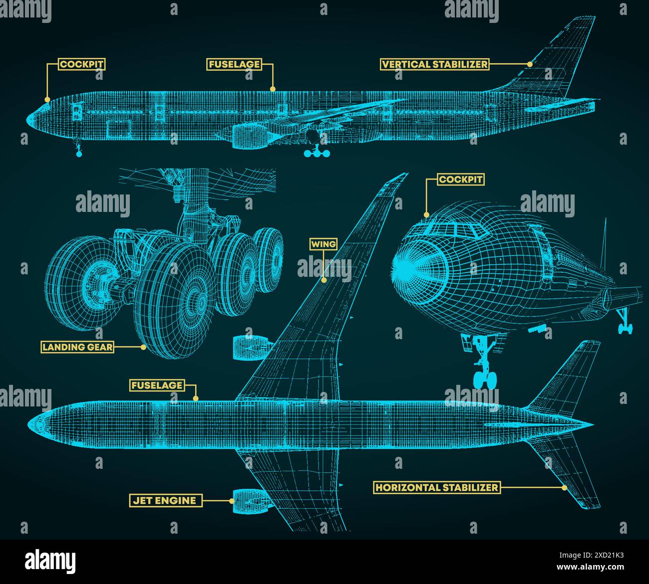 Illustration vectorielle d'un fragment de plans d'un avion civil Illustration de Vecteur