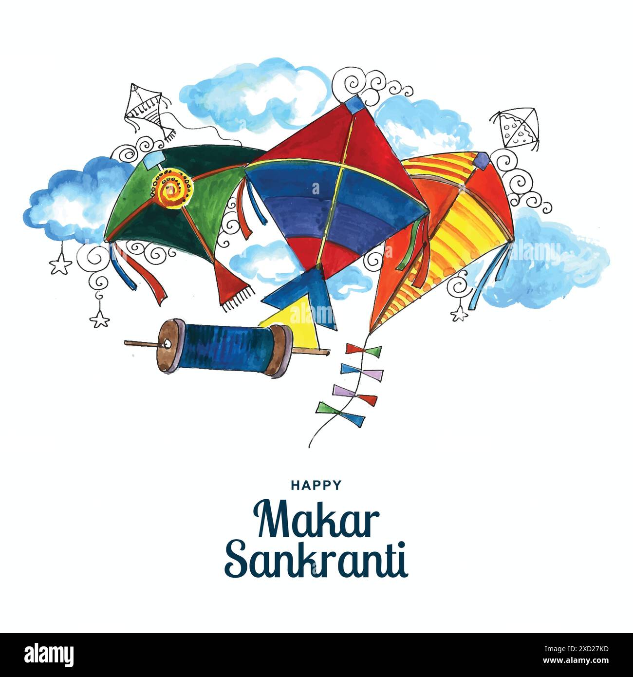 Joyeux makar sankranti célébration coloré fond de carte de cerfs-volants Illustration de Vecteur