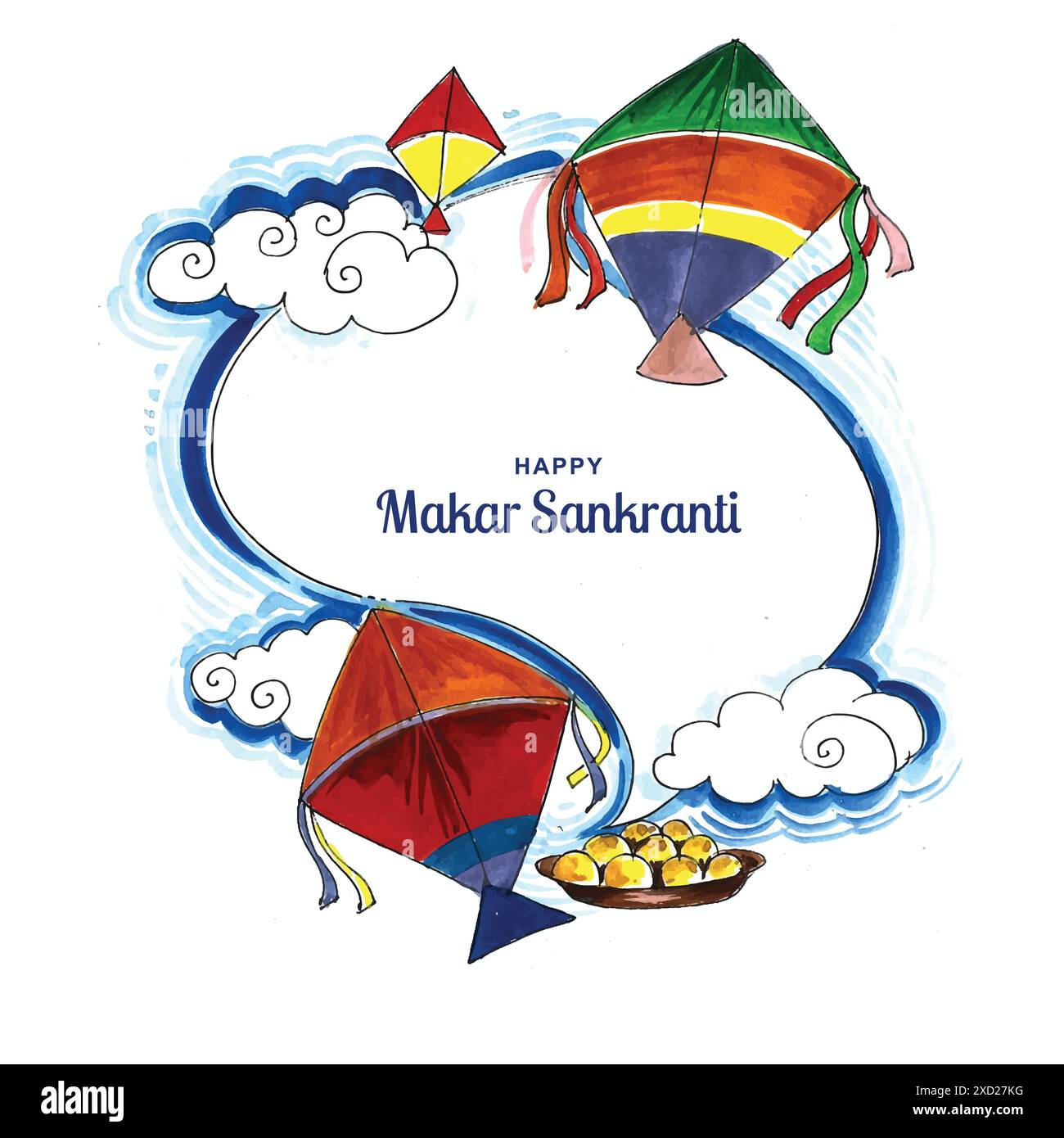 Célébration Makar sankranti avec fond coloré de carte de cerfs-volants Illustration de Vecteur