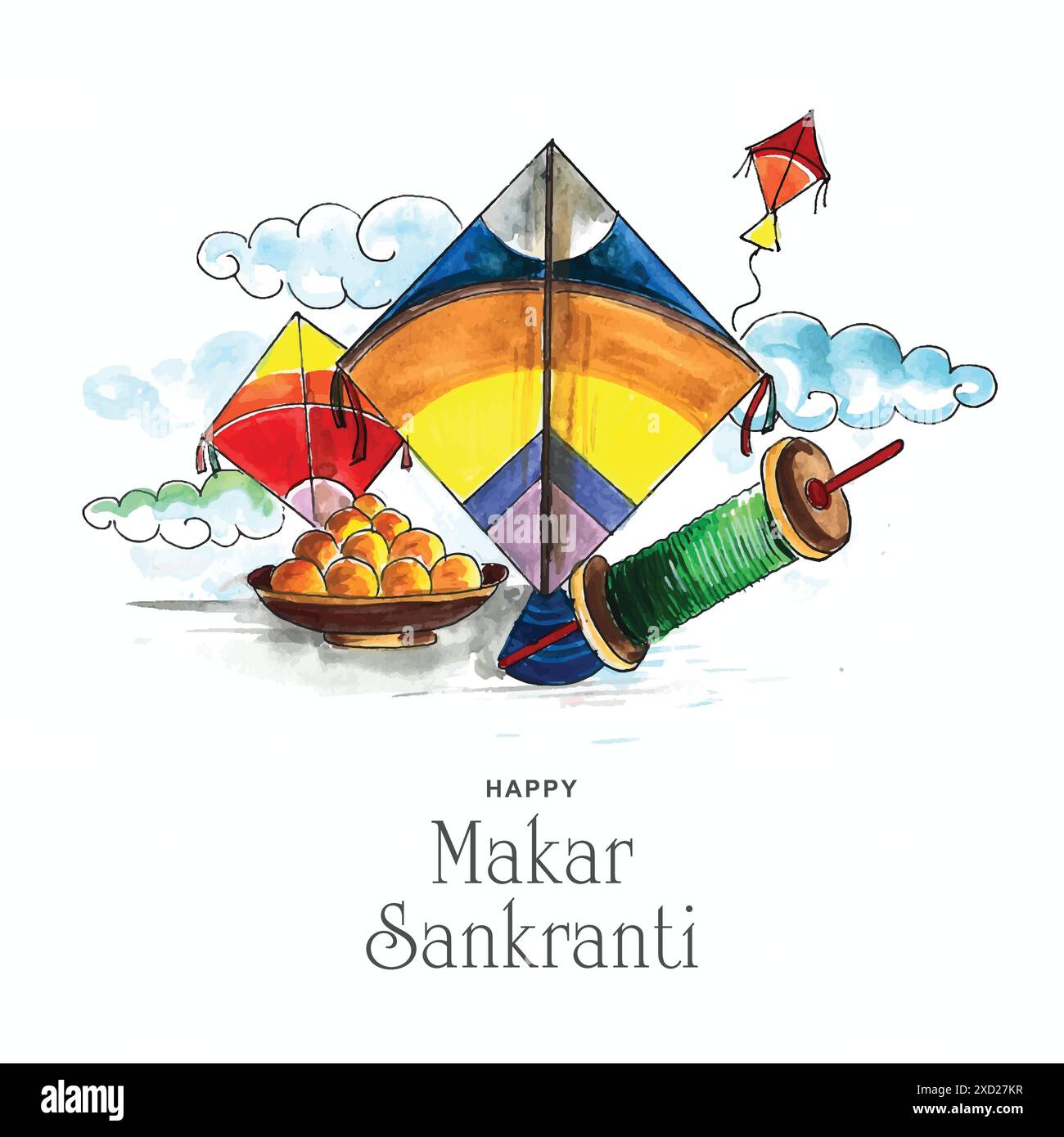 Heureux makar sankranti cerfs-volants colorés pour le festival de l'inde Illustration de Vecteur