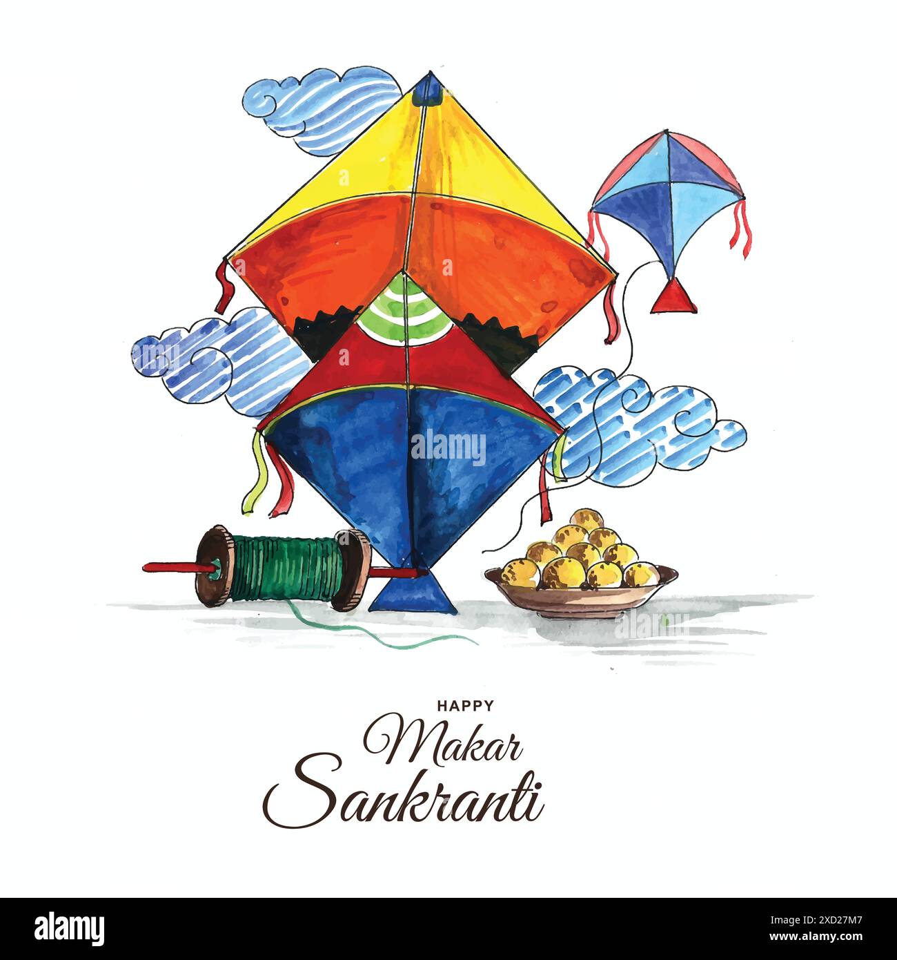 Heureux makar sankranti cerfs-volants colorés pour le festival de l'inde Illustration de Vecteur