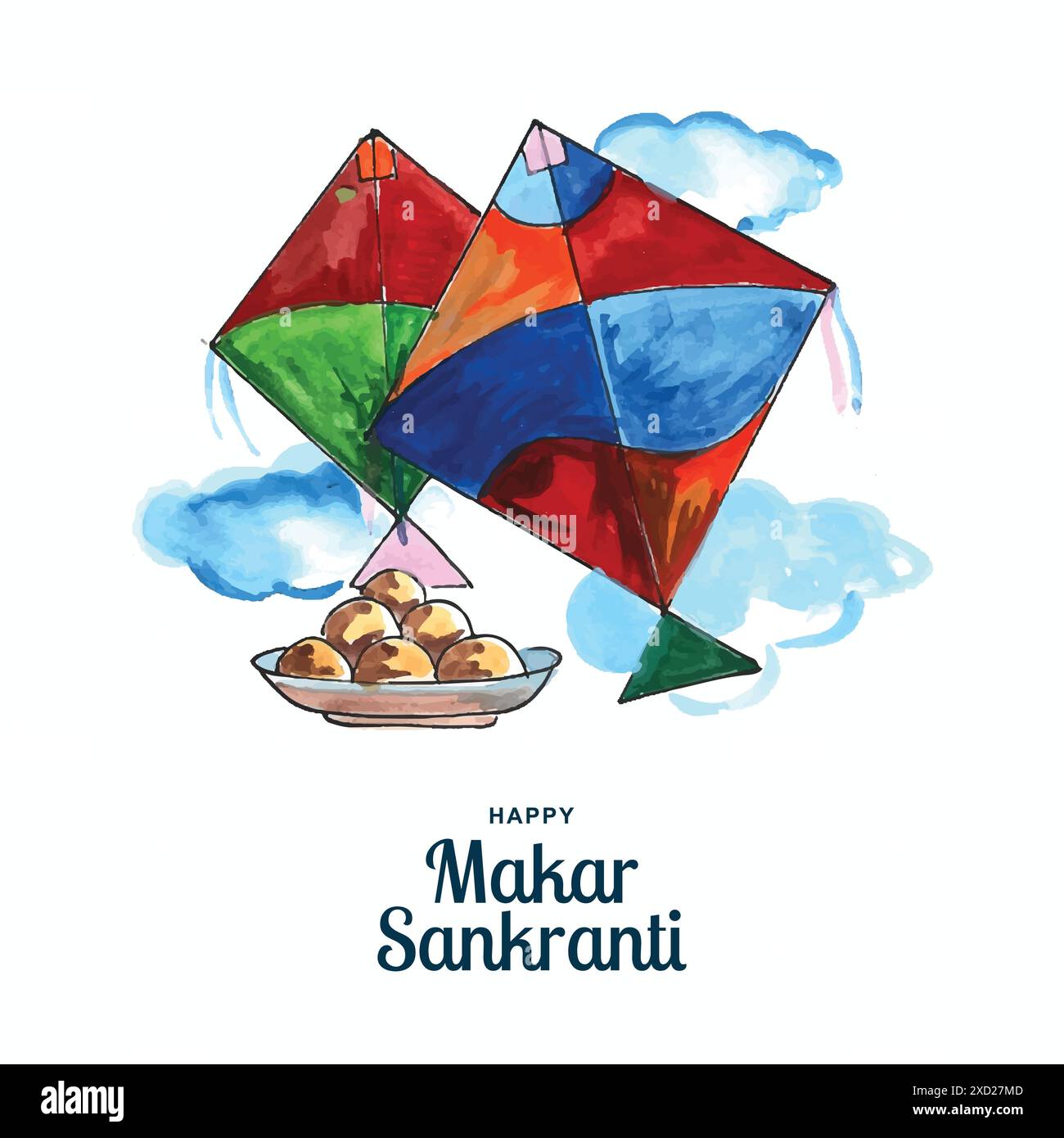 Joyeux makar sankranti célébration coloré fond de carte de cerfs-volants Illustration de Vecteur