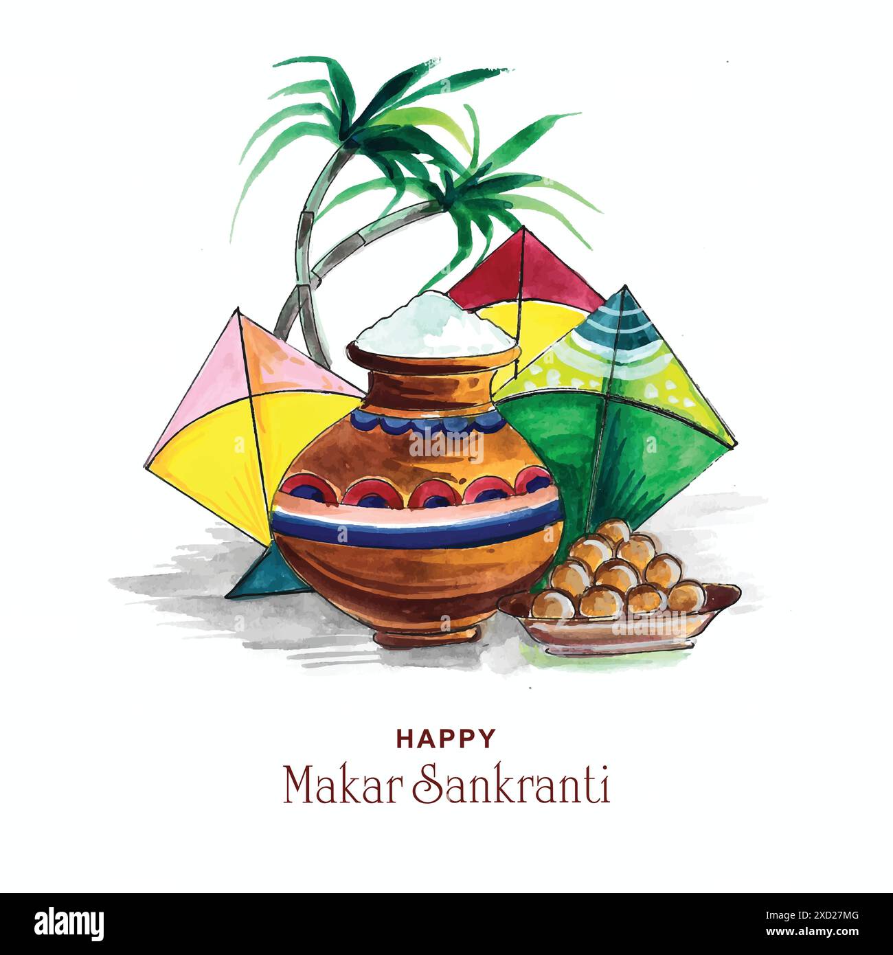 Heureux makar sankranti fond de festival décoré avec des cerfs-volants Illustration de Vecteur