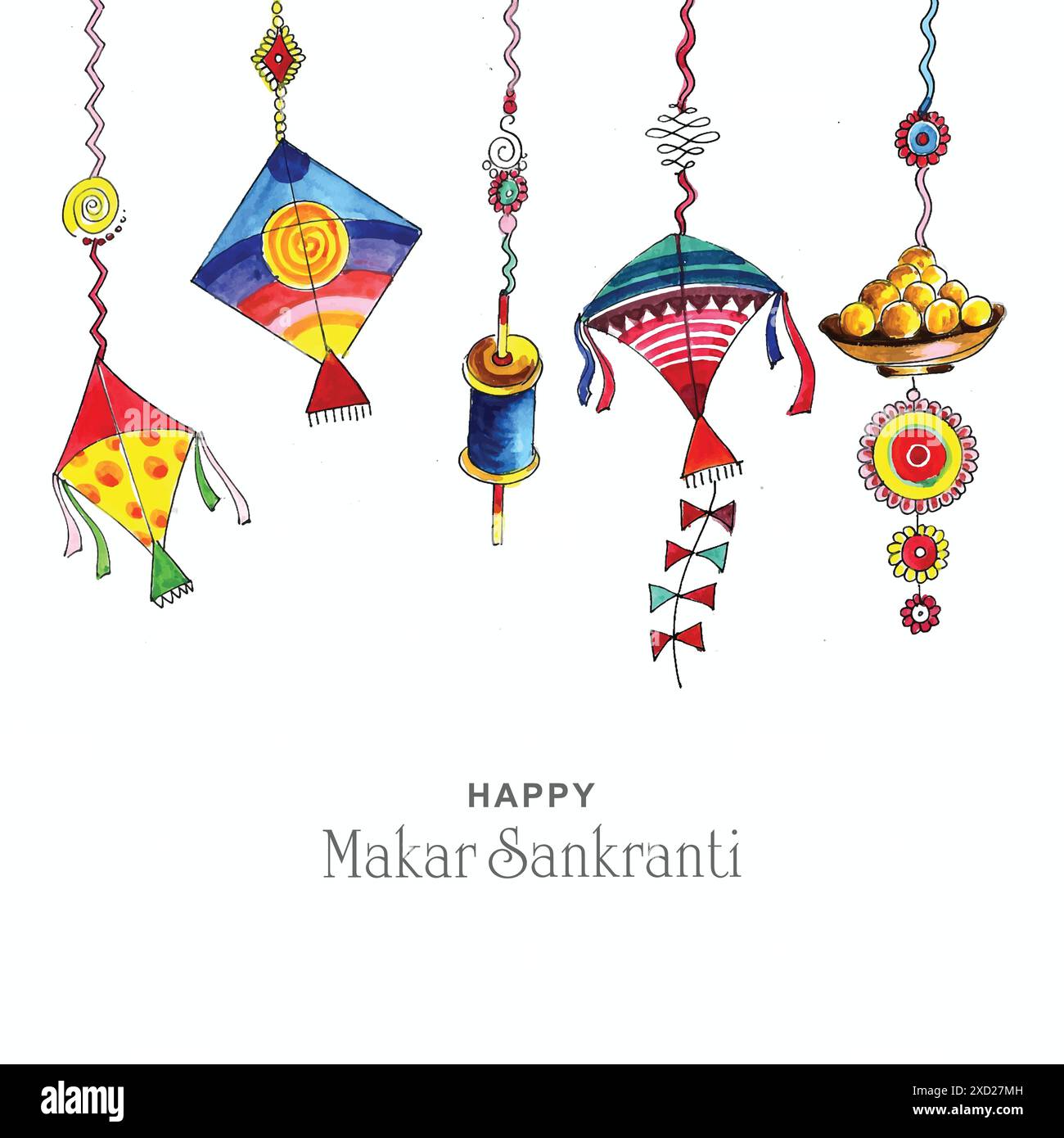 Célébration Makar sankranti avec conception colorée de cerfs-volants Illustration de Vecteur