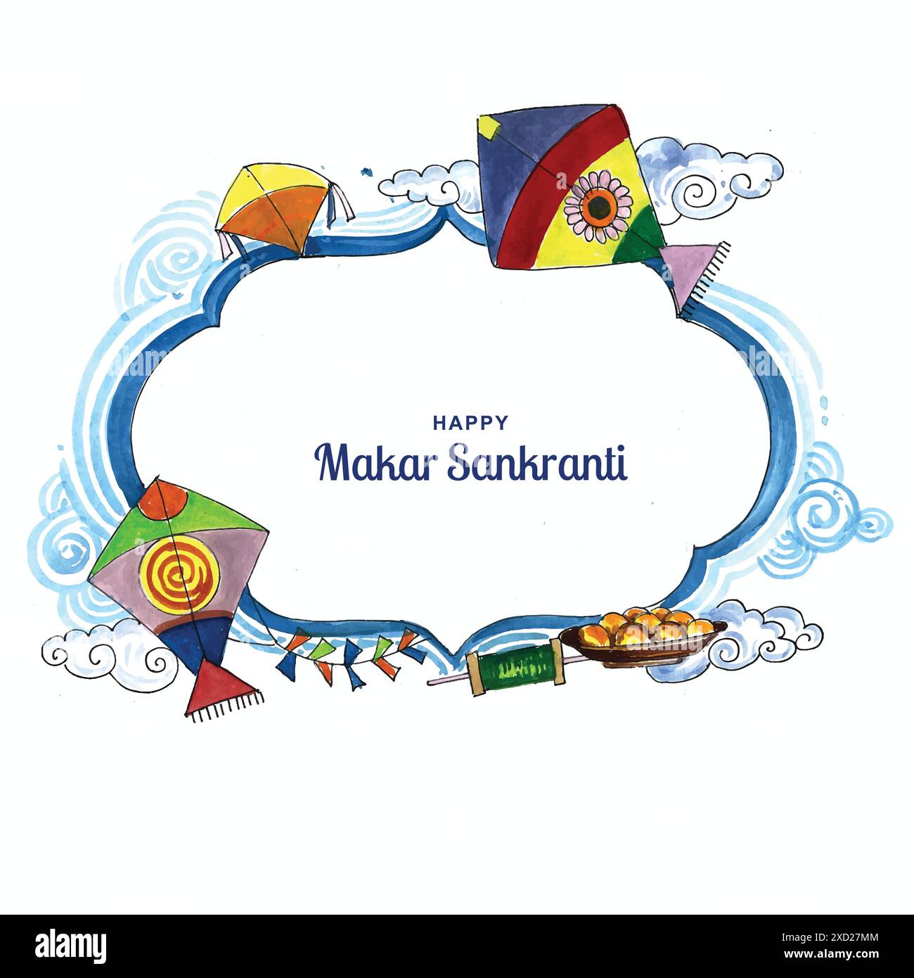 Célébration Makar sankranti avec fond coloré de carte de cerfs-volants Illustration de Vecteur