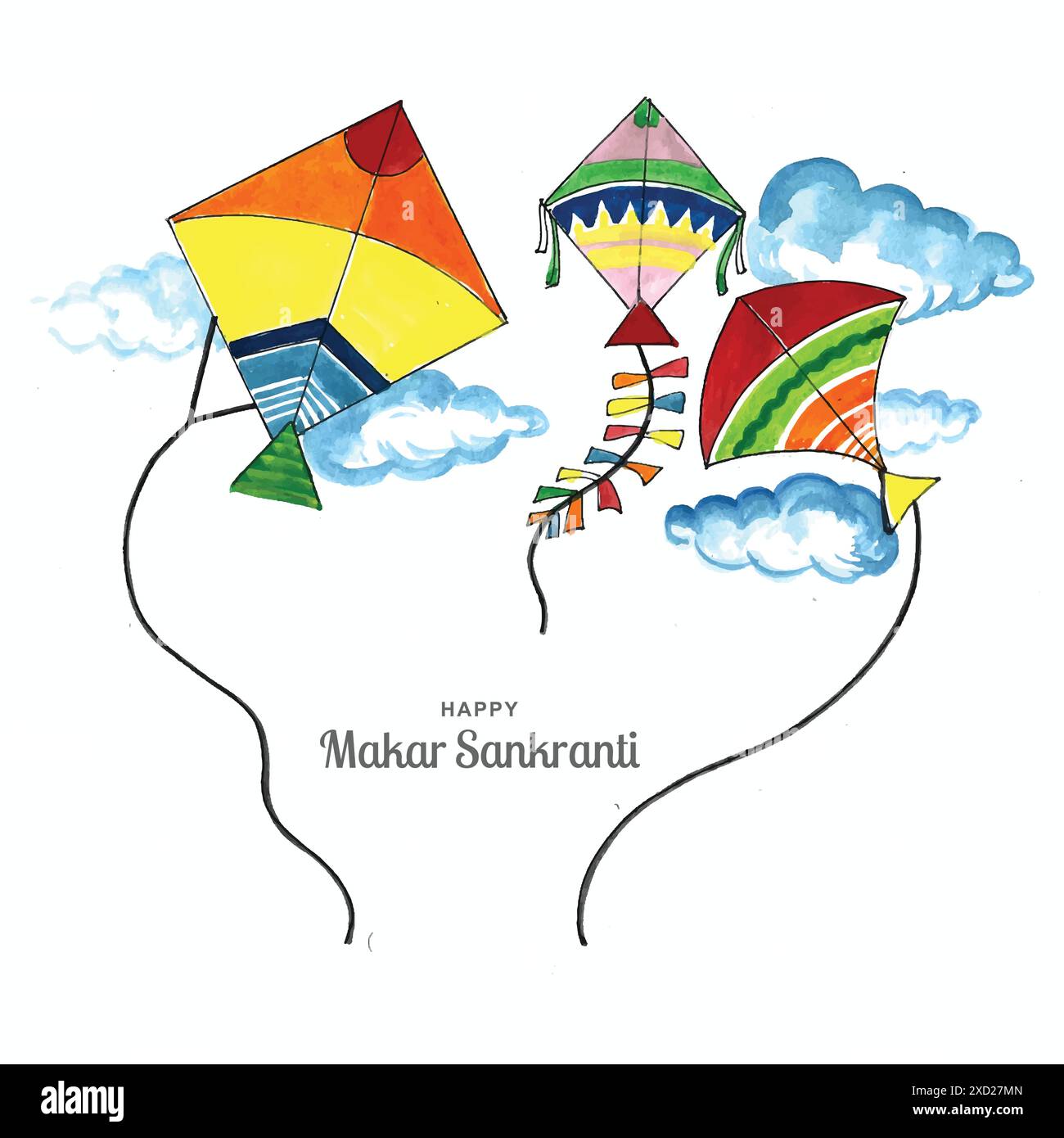 Heureux makar sankranti fond de festival décoré avec des cerfs-volants Illustration de Vecteur