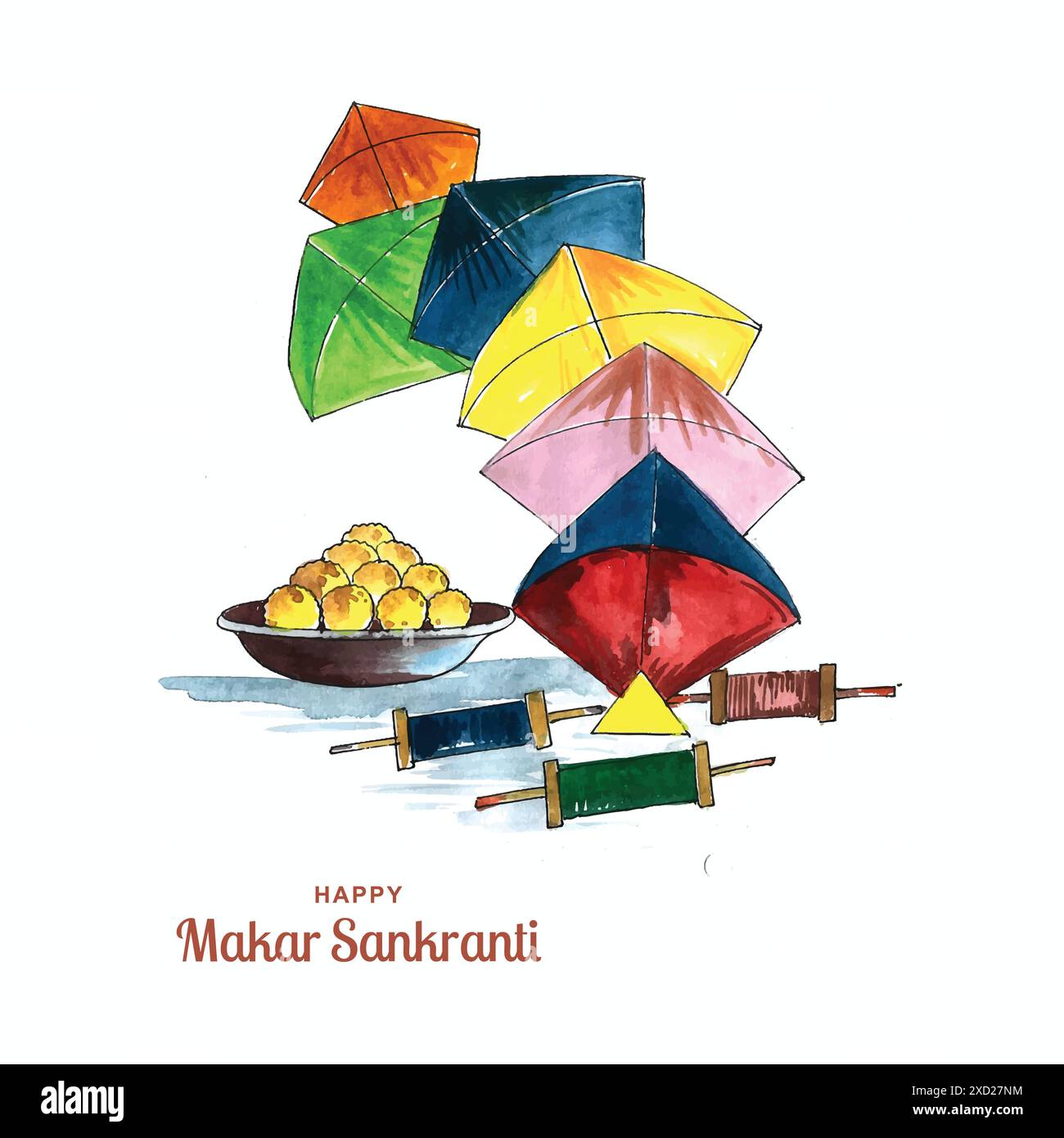 Célébrez le fond makar sankranti avec des cerfs-volants colorés Illustration de Vecteur