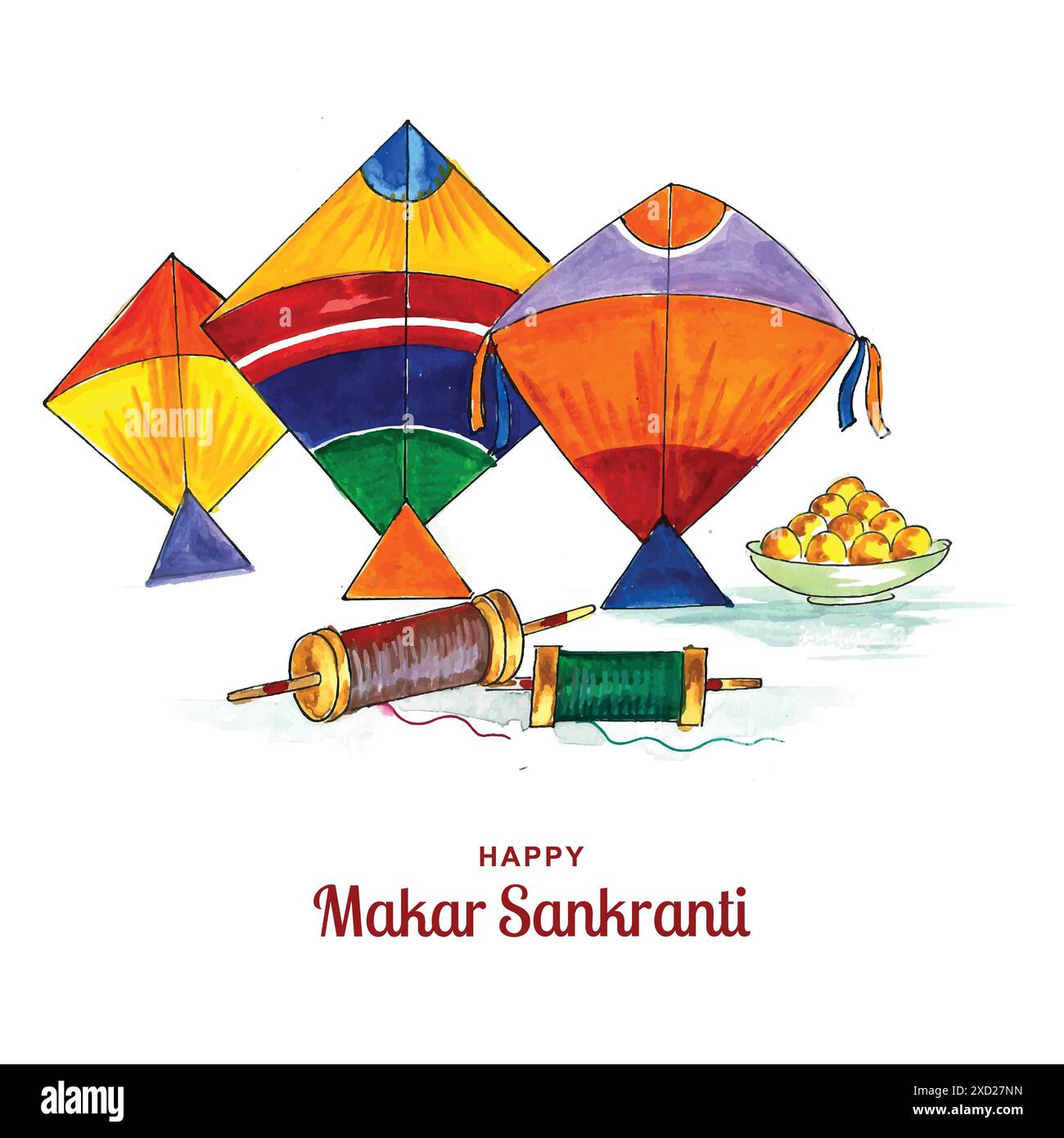 Heureux makar sankranti fond de festival décoré avec des cerfs-volants Illustration de Vecteur