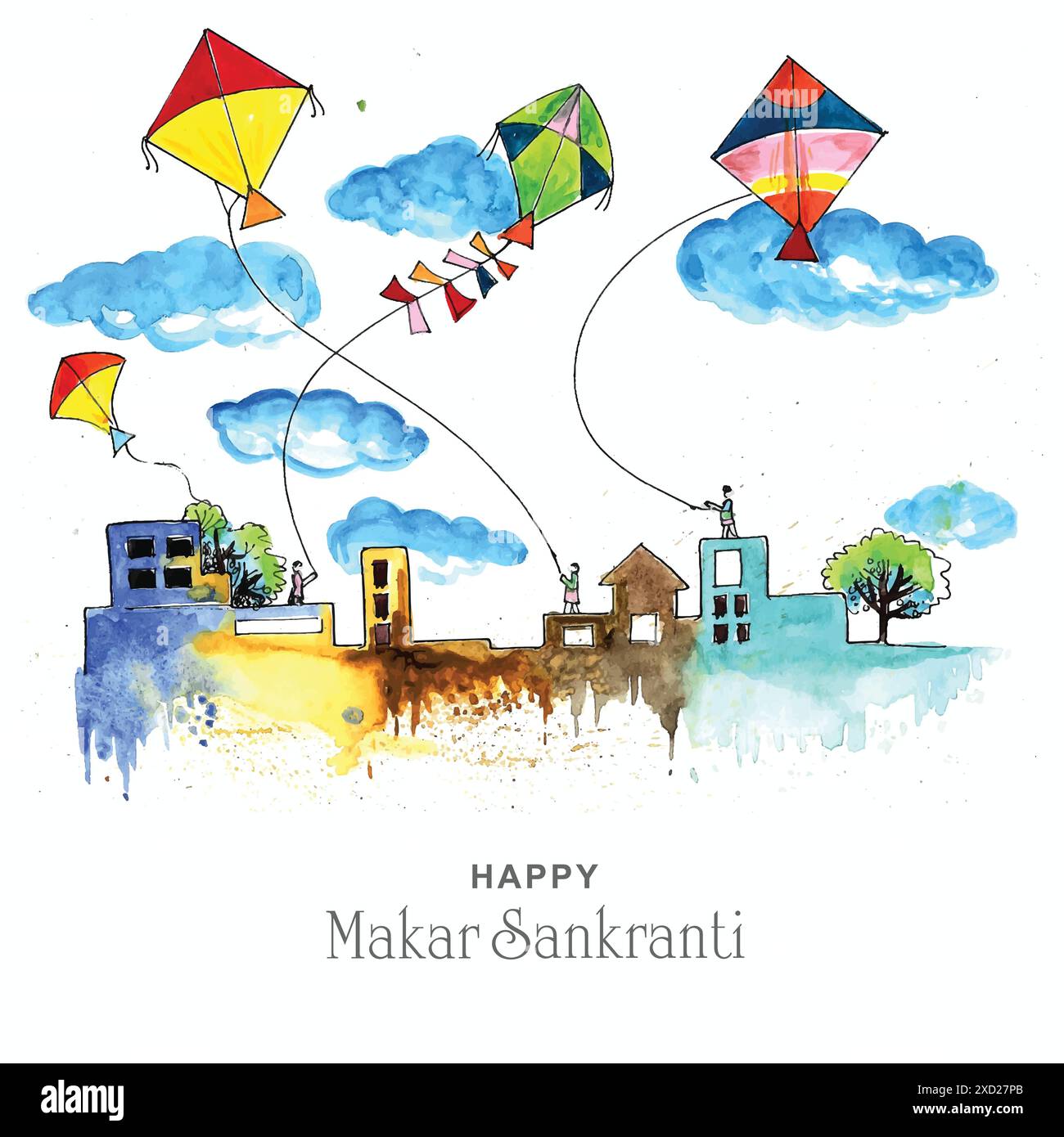 Célébration Makar sankranti avec conception colorée de cerfs-volants Illustration de Vecteur
