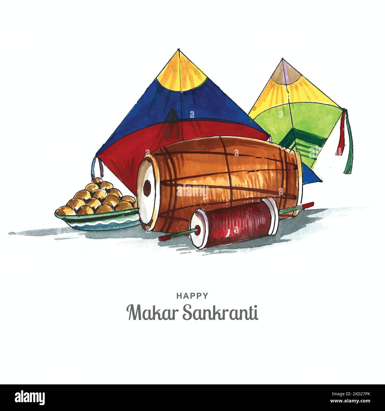 Célébrez le fond makar sankranti avec des cerfs-volants colorés Illustration de Vecteur