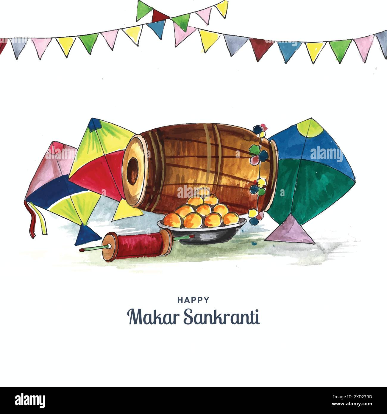 Célébration Makar sankranti avec conception colorée de cerfs-volants Illustration de Vecteur