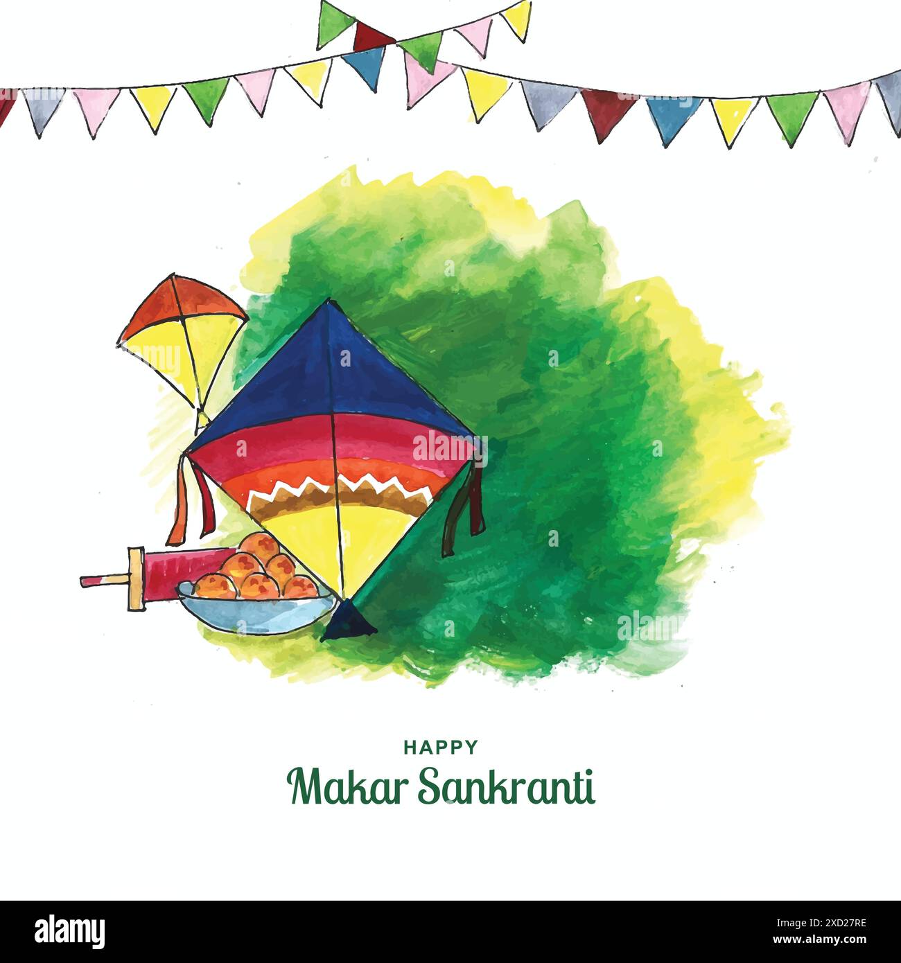 Célébration Makar sankranti avec conception colorée de cerfs-volants Illustration de Vecteur