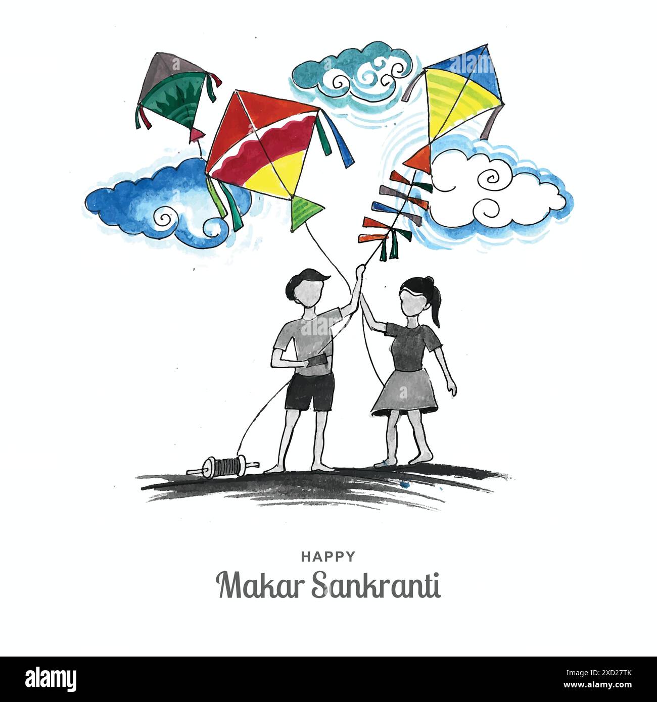 Makar Sankranti carte de voeux fond de vacances Illustration de Vecteur