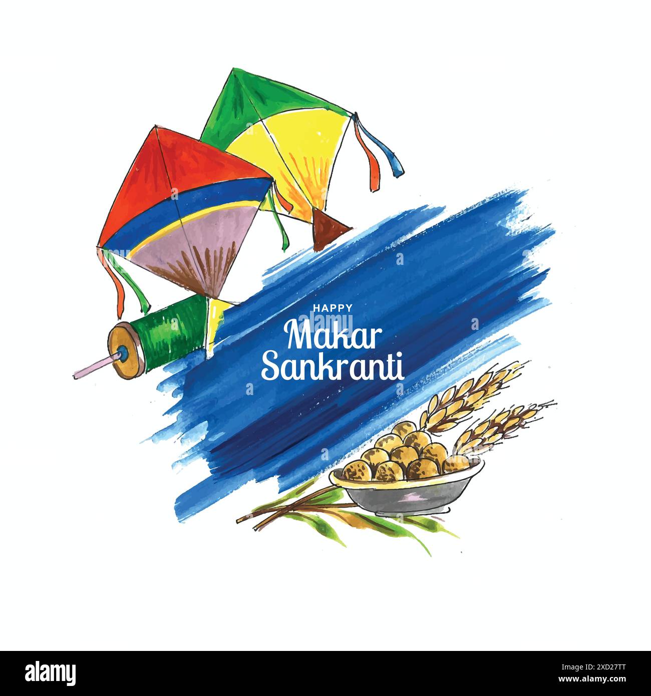 Heureux Makar Sankranti avec cerf-volant coloré pour fond de festival Illustration de Vecteur