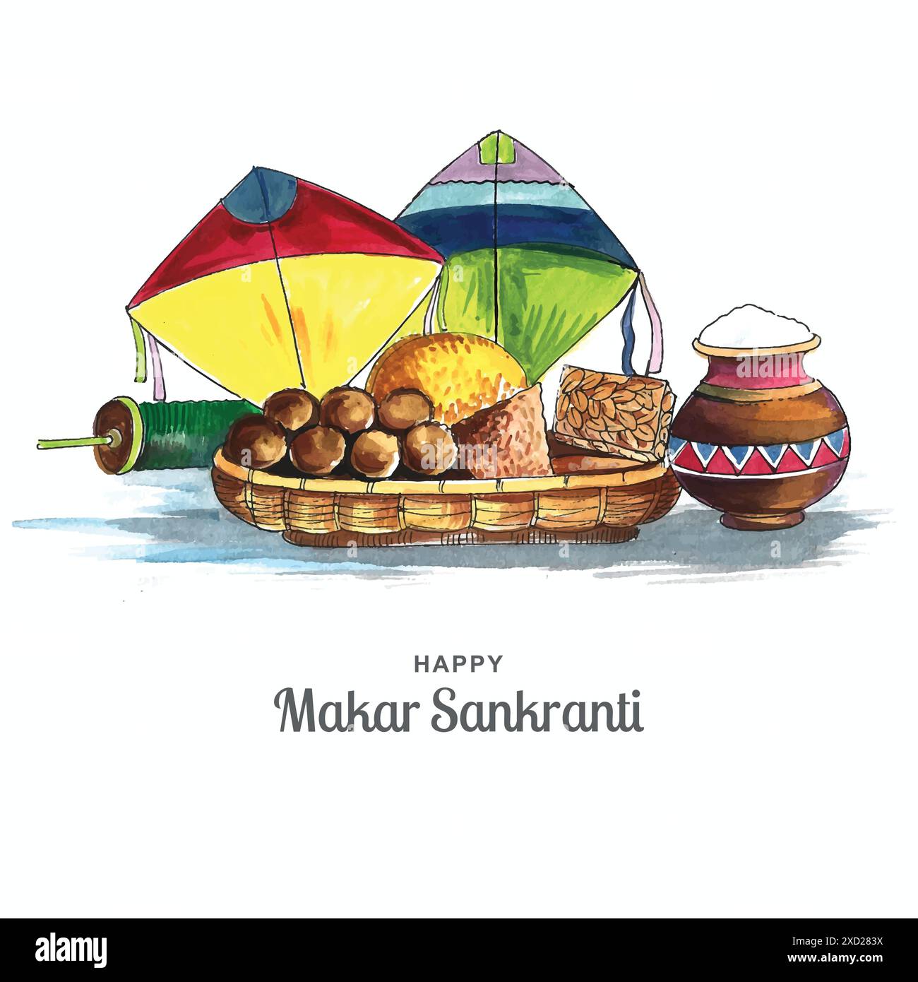 Makar Sankranti carte de voeux fond de vacances Illustration de Vecteur