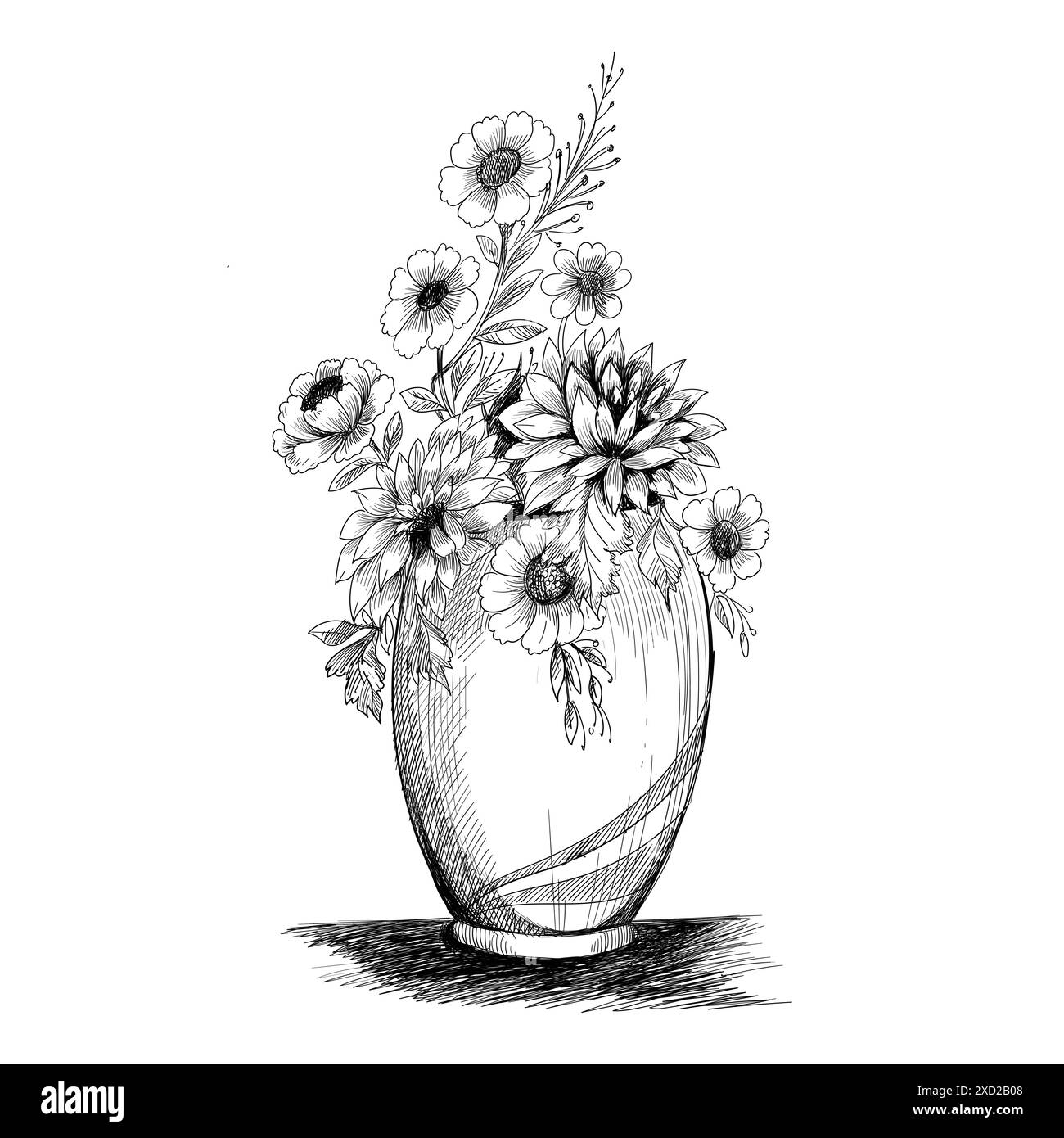 Composition florale.Bouquet de fleurs et plantes de printemps dessinées à la main Illustration de Vecteur