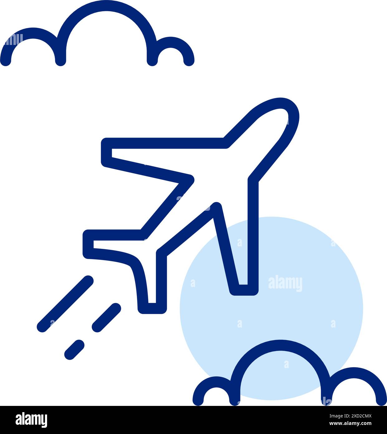 Avion volant dans des nuages moelleux. Voyage, aventure, agence de tourisme et planification de vacances. Pixel parfait, contour modifiable Illustration de Vecteur