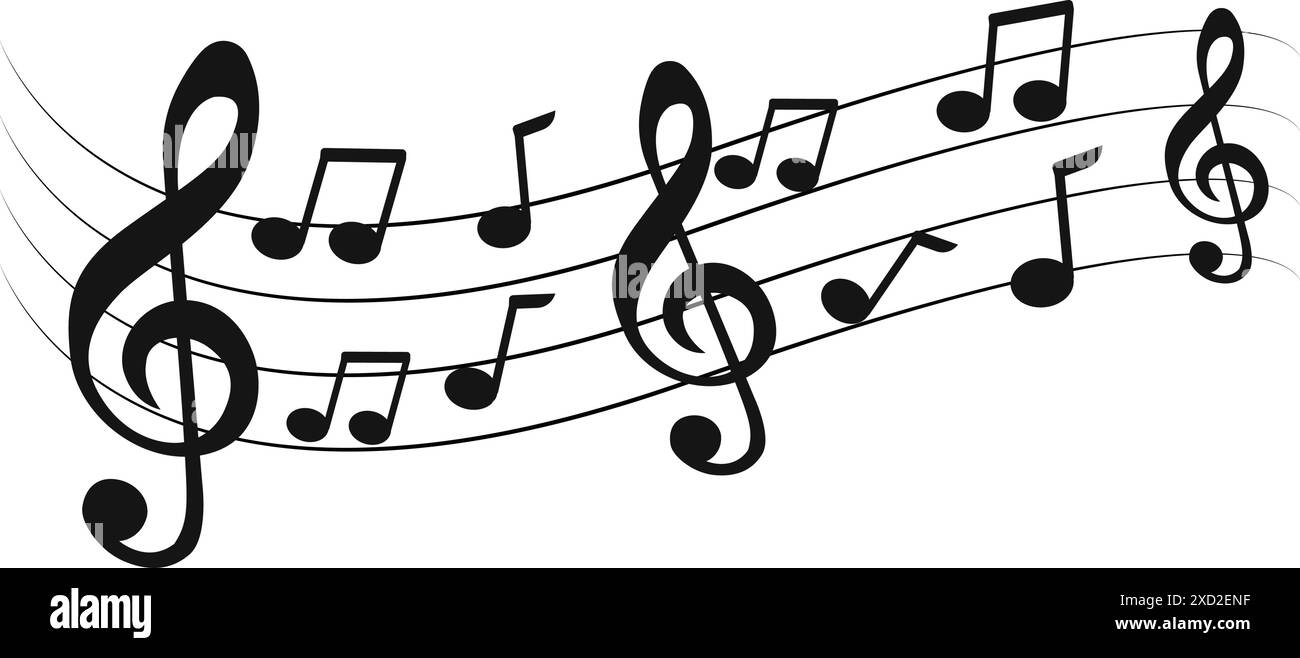 Notes de musique vague, signes musicaux courbe, symbole de ligne d'onde sonore, composition acoustique, note musicale, son de musique, ondes musicales Illustration de Vecteur