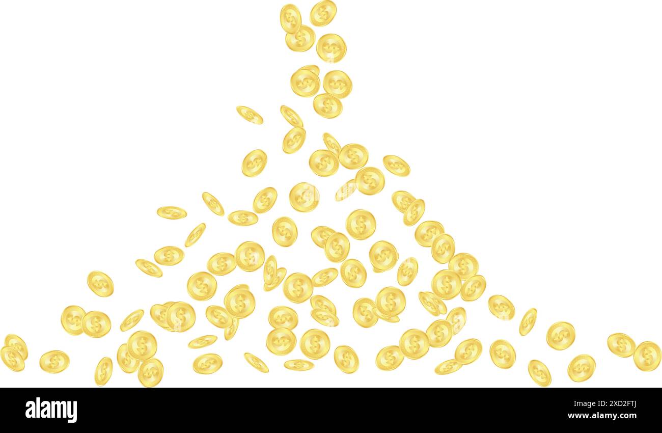 Dollar tombant, pièces d'or volant, symboles de finance et d'investissement, argent jackpot, pièces d'or tombant, pluie de pièces de monnaie Illustration de Vecteur