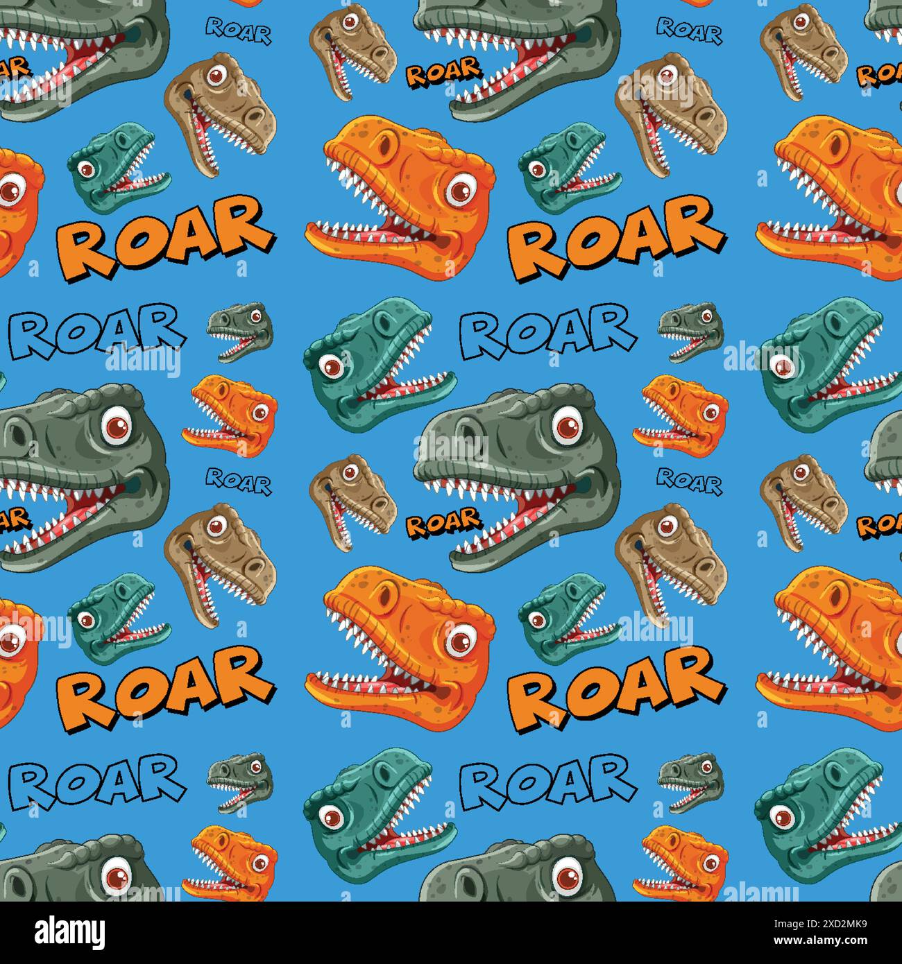 Têtes de dinosaure brillantes avec texte « Roar » Illustration de Vecteur