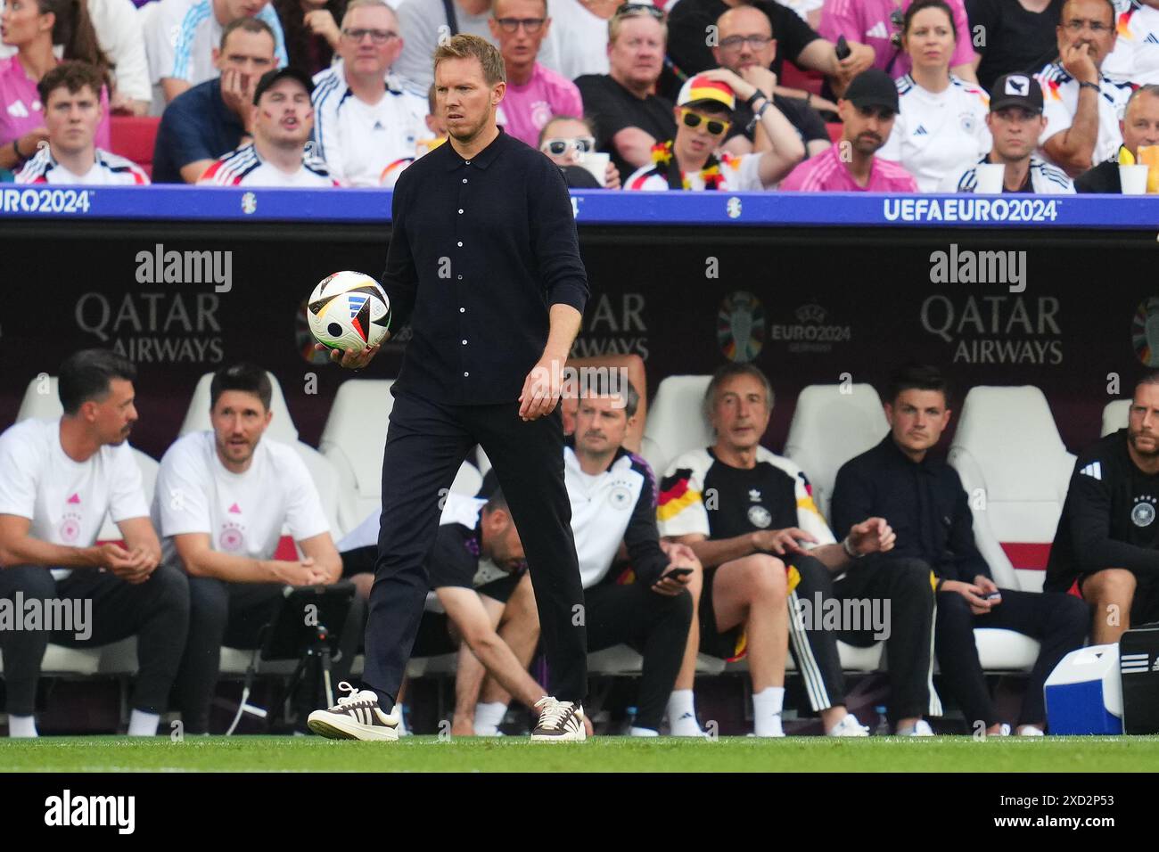 Stuttgart, Allemagne. 19 juin 2024. L'entraîneur-chef de l'Allemagne Julian Nagelsmann lors du match de l'UEFA Euro 2024 entre l'Allemagne et la Hongrie, Groupe A, date 2, a joué au Mercedes-Benz Arena Stadium le 19 juin 2024 à Stuttgart, en Allemagne. (Photo de Bagu Blanco/PRESSINPHOTO) crédit : AGENCE SPORTIVE PRESSINPHOTO/Alamy Live News Banque D'Images