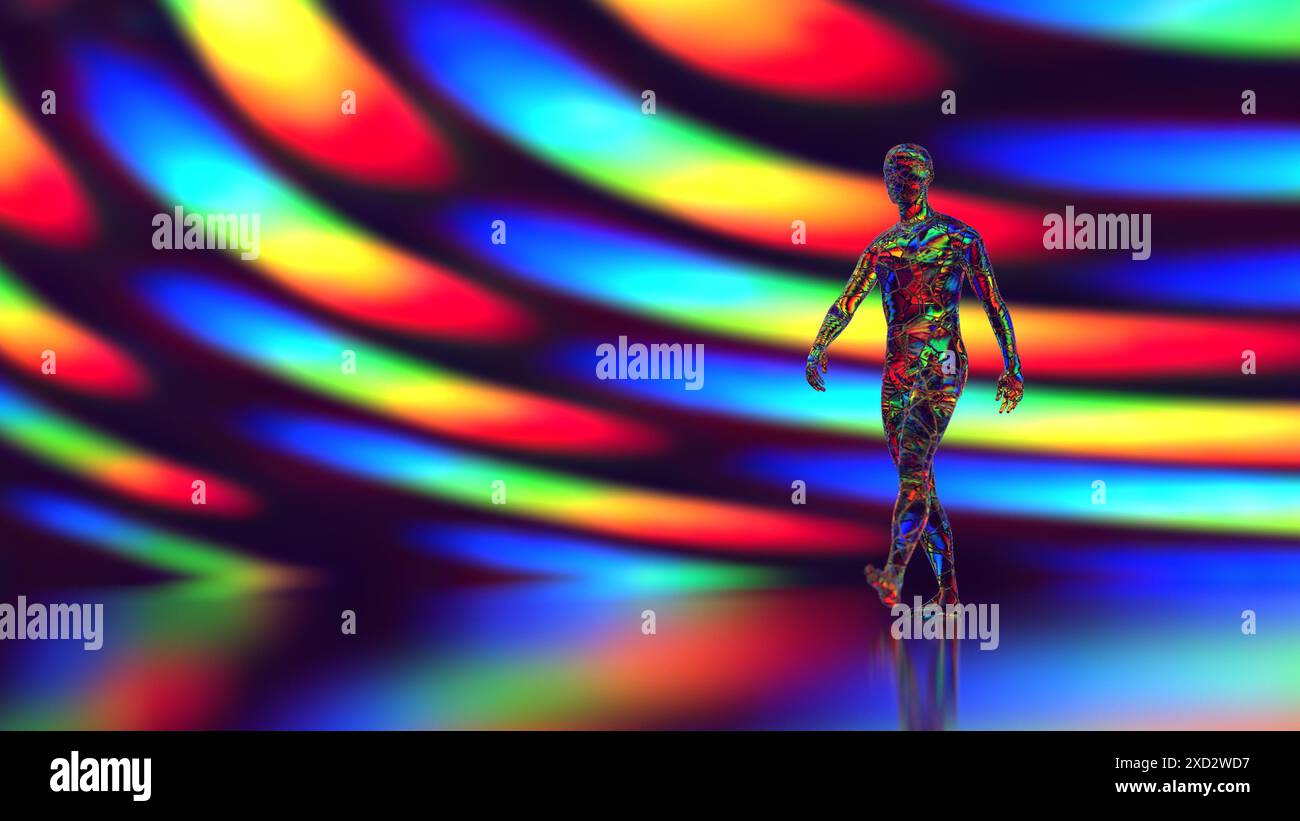 illustration 3d d'un homme marchant dans l'espace astral Banque D'Images