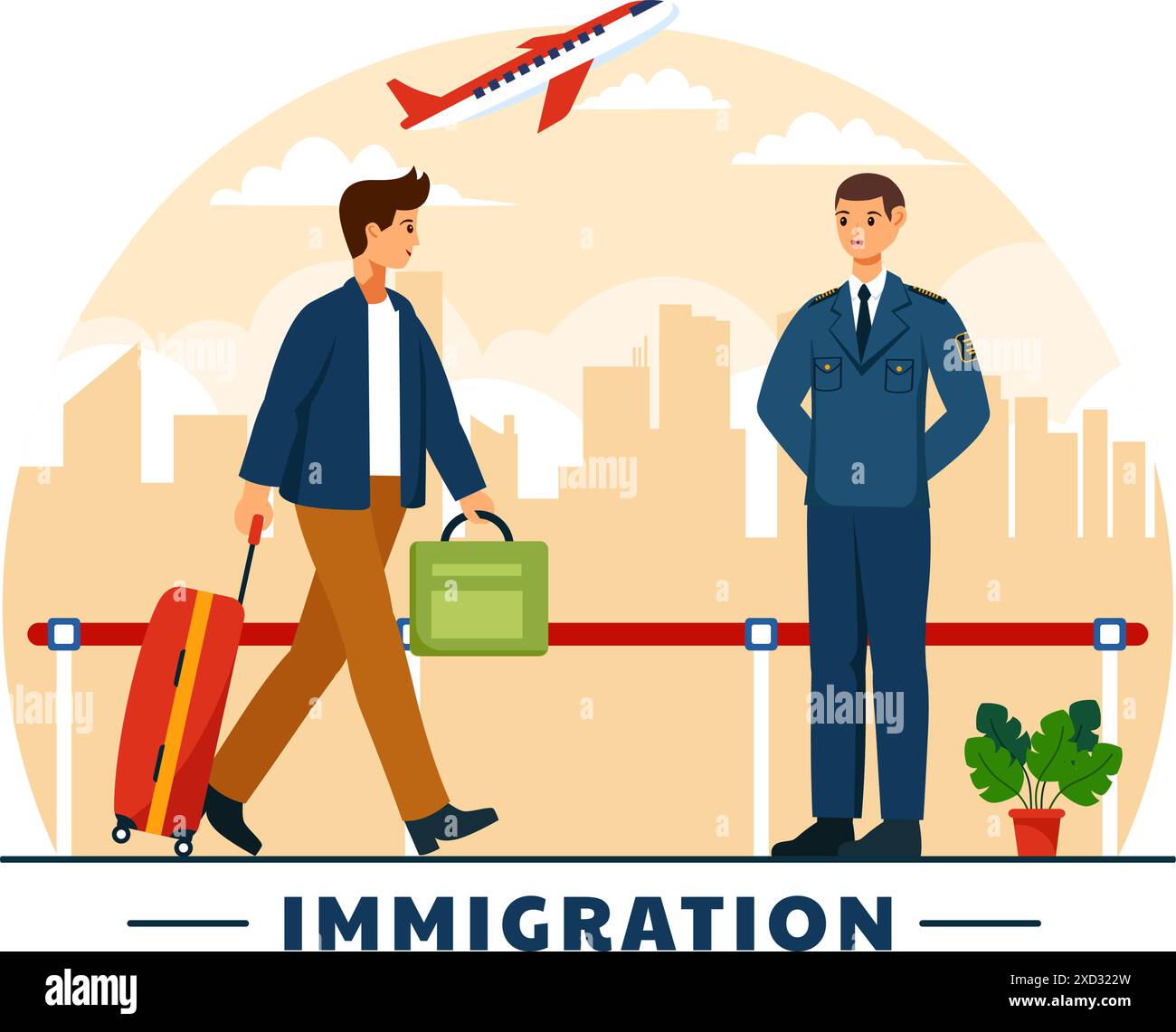 Illustration vectorielle d'immigration, mouvement des personnes avec visa de document et passeport pour la réinstallation dans un autre pays dans un fond de dessin animé plat Illustration de Vecteur