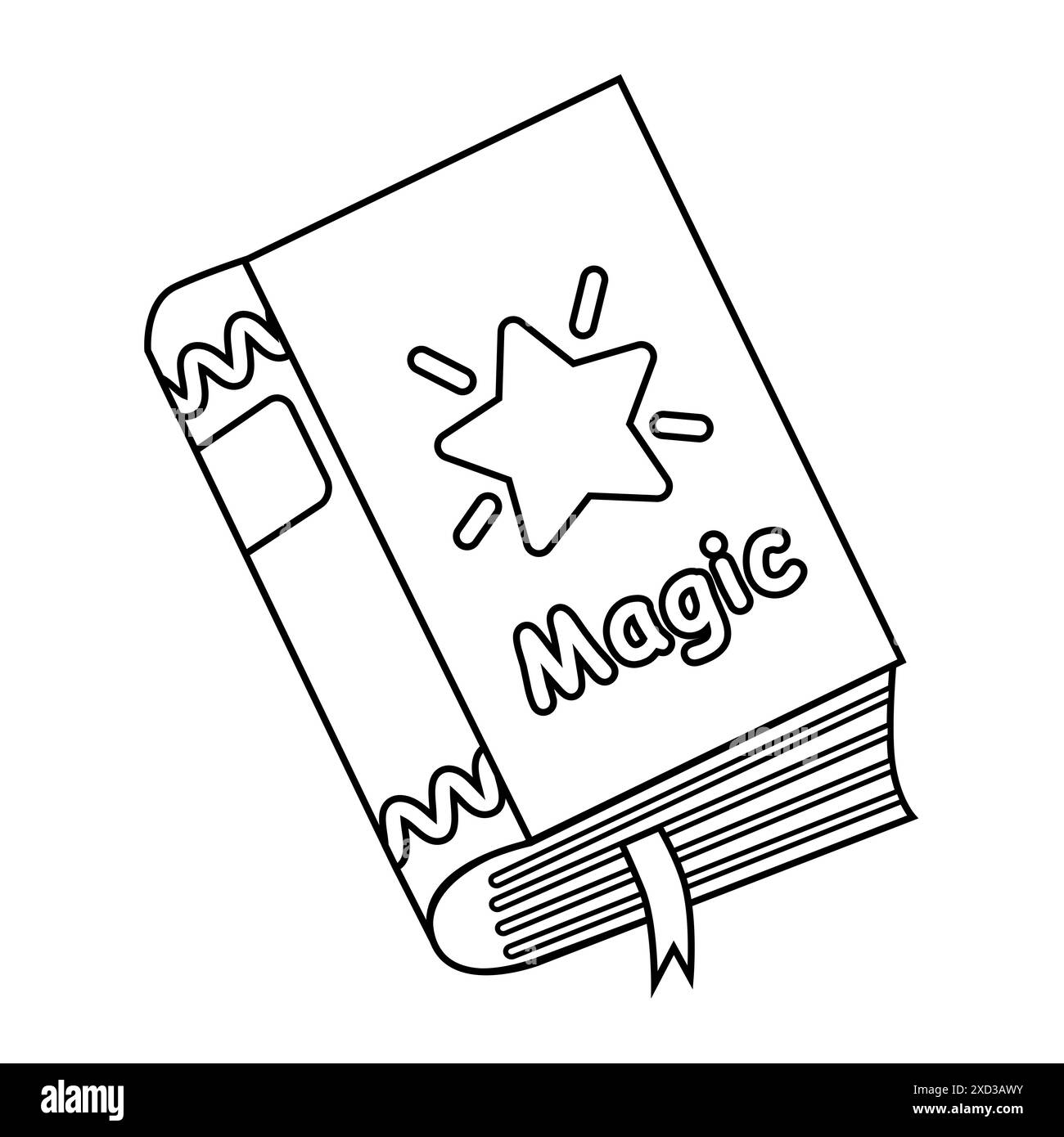 Grand livre magique avec des sorts, illustration vectorielle plate de style doodle pour le livre de coloriage des enfants Illustration de Vecteur