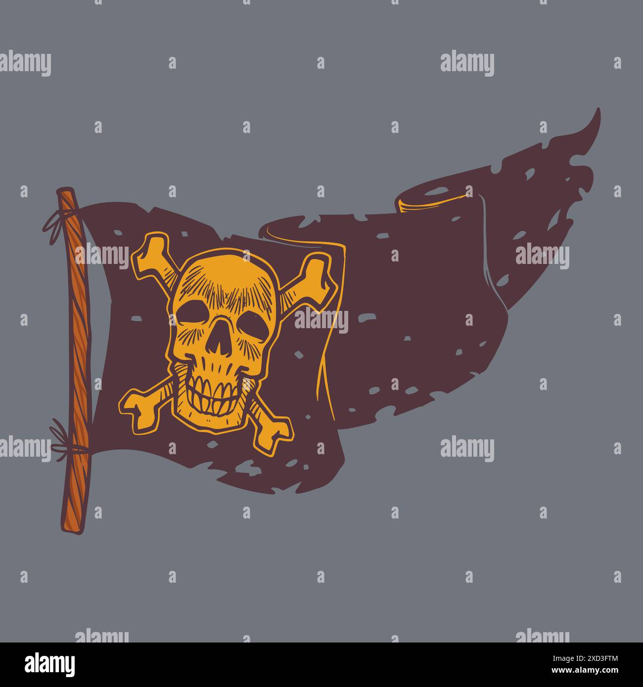 Pirates drapeau dessiné à la main doodle dessin vintage dans un style coloré. Illustration vectorielle de concept d'équipement pirates. Illustration de Vecteur