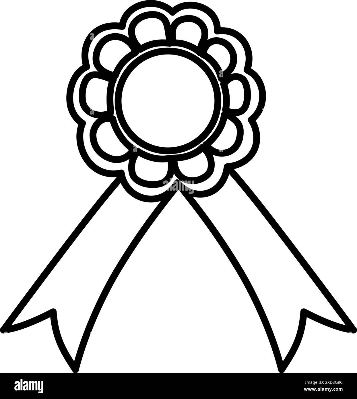 Icône de médaille, rosette de ruban de récompense. Médaille de champion dans le style doodle. Prix avec rosette pour la première place dans les compétitions, garantie de la qualité du produit. Illustration de Vecteur