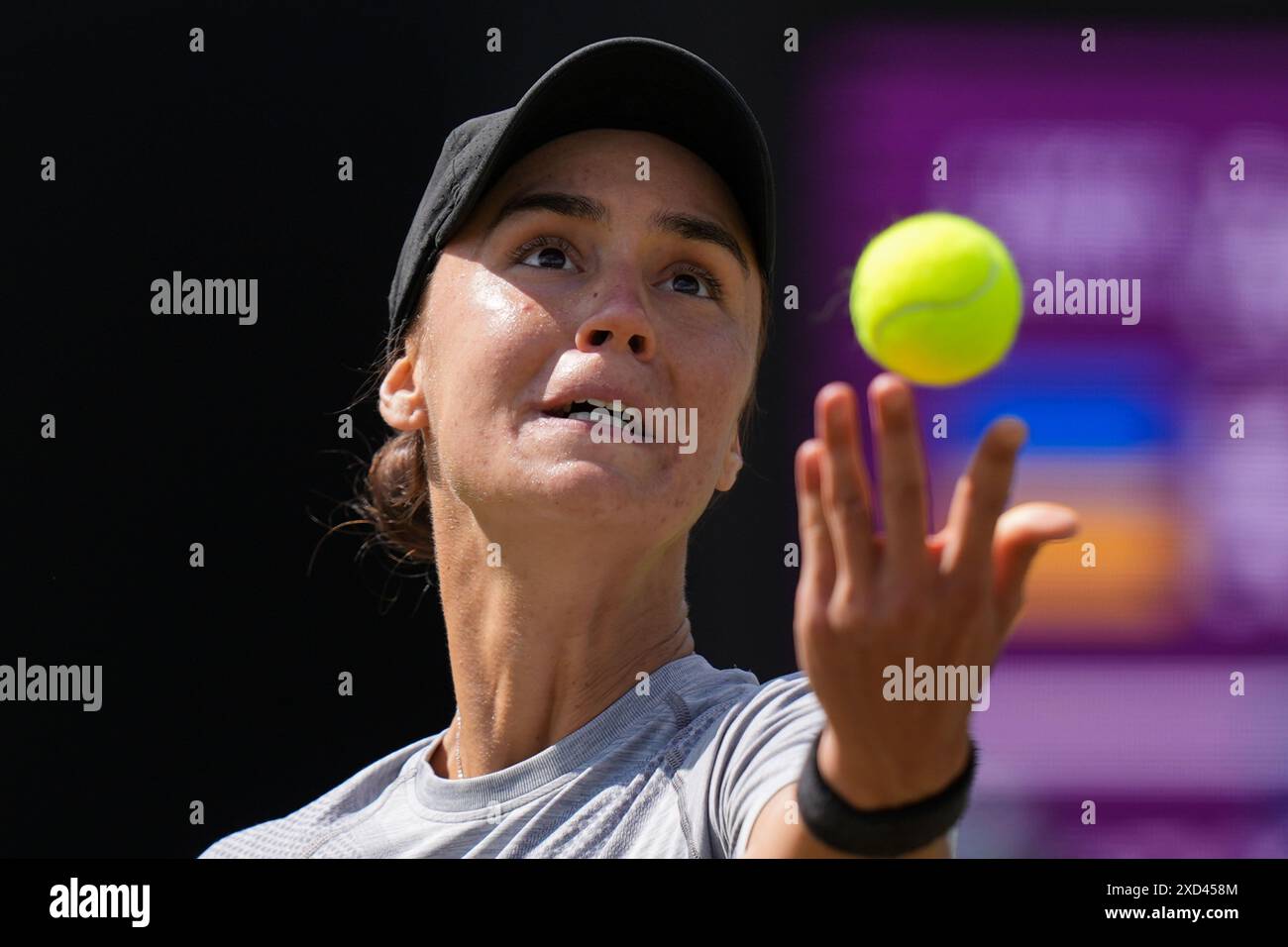 Anhelina Kalinina en action contre Yulia Putintseva dans leur match en simple féminin le sixième jour du Rothesay Classic à Edgbaston Priory Club, Birmingham. Date de la photo : jeudi 20 juin 2024. Banque D'Images