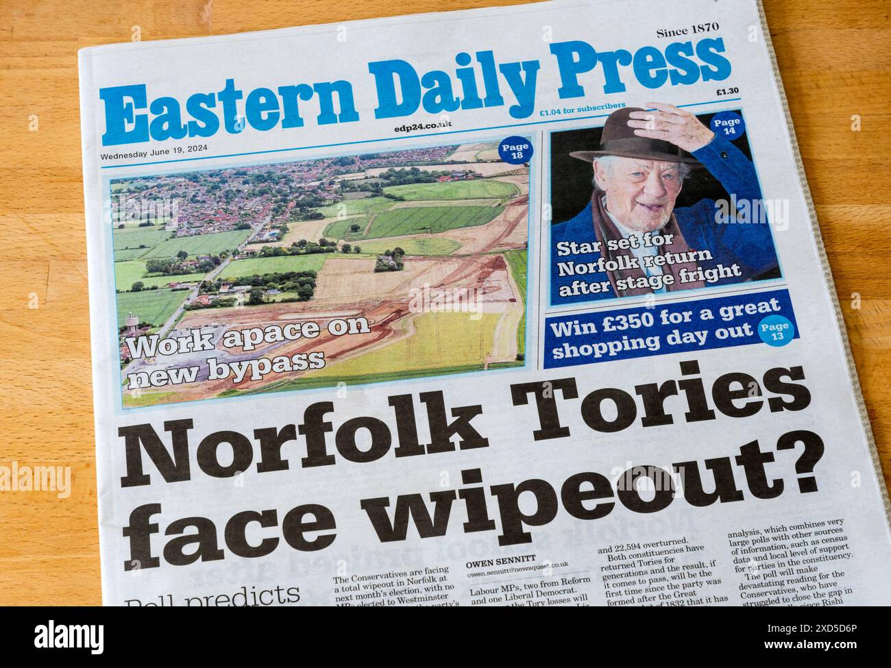 19 juin 2024. Titre de la première page du quotidien Eastern Daily Press est-ce que les conservateurs de Norfolk font face à l'abandon? Banque D'Images