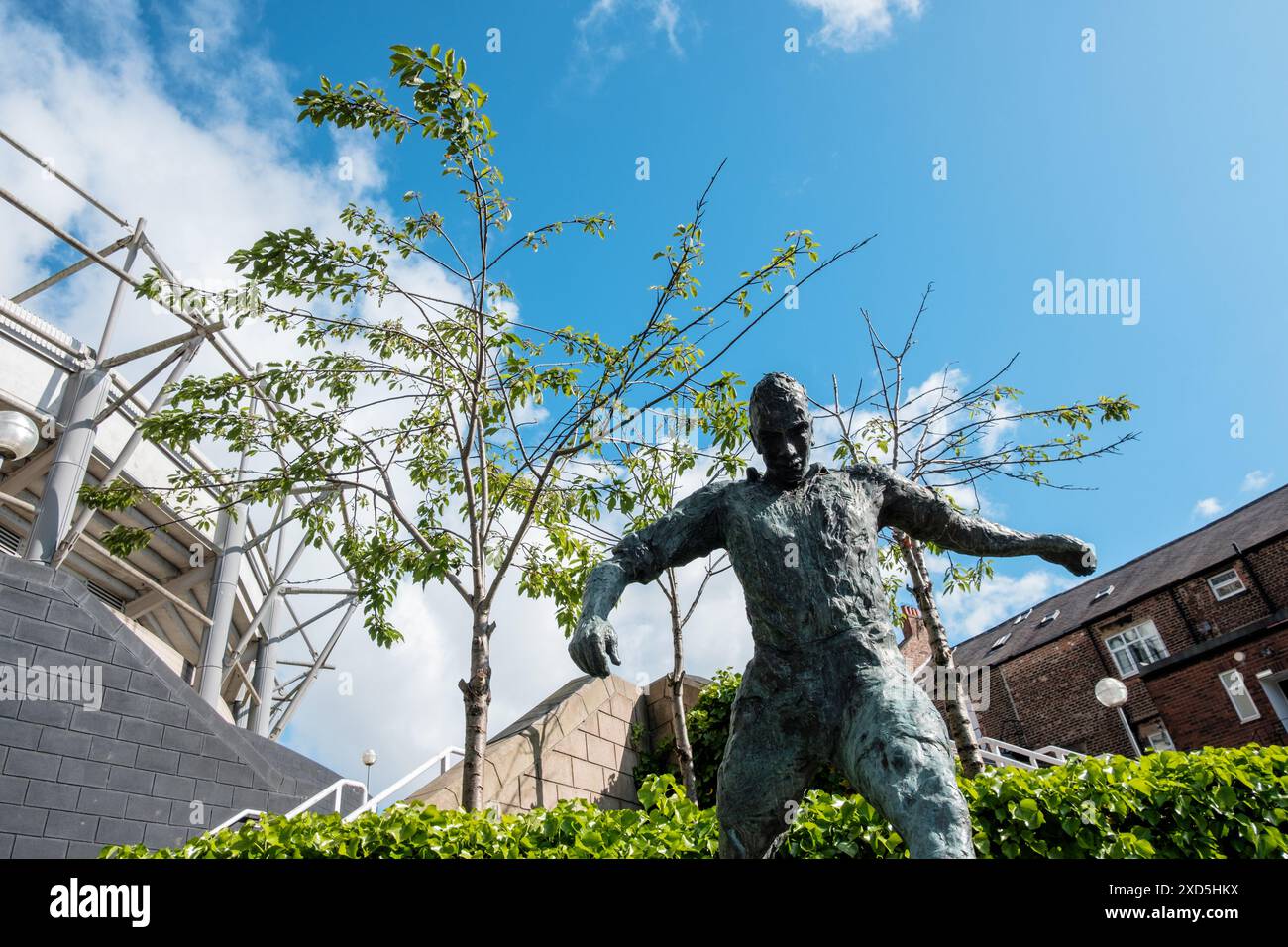 Newcastle UK : 8 juin 2024 : Newcastle United Football Atadium. Statue de Wor Jackie par jour ensoleillé. Hommage à Jackie Milburn à St James Park Banque D'Images