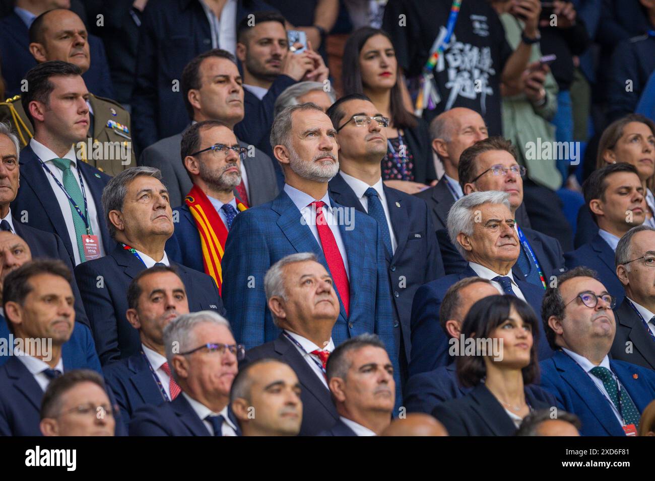Gelsenkirchen, Allemagne. 20 juin 2024. Fernando Santos, vice-président de la FIFA, Felipe VI, roi d'Espagne, et Pedro Rocha, Président de la Fédération espagnole de football Espagne - Italie Espagnol - Italien 20.06.2024 crédit : Moritz Muller/Alamy Live News Banque D'Images