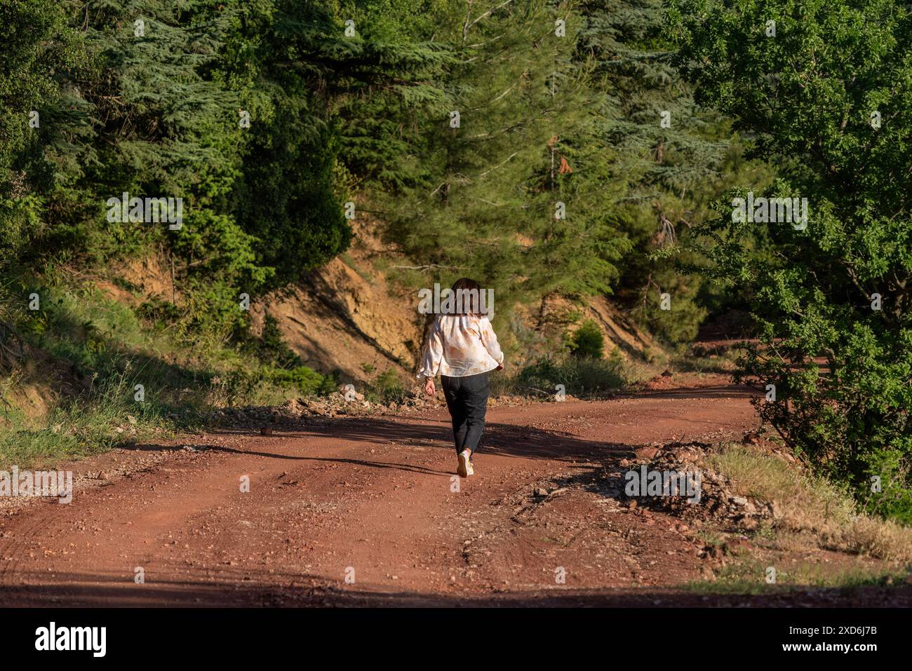 Femme randonnée pour la santé dans la forêt à Antalya Banque D'Images