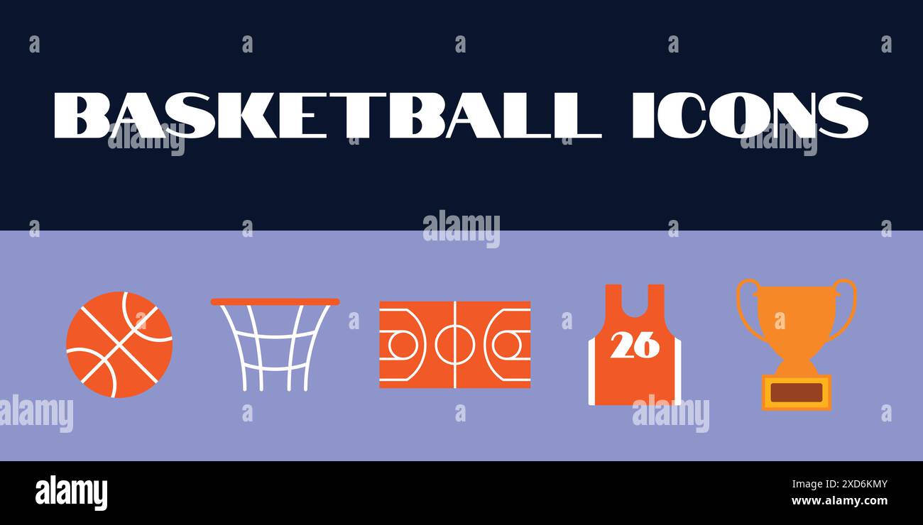 Vecteur de jeu d'icônes de basket-ball. Illustration des icônes de basket-ball. Jeu d'icônes des sports de basket-ball Illustration de Vecteur