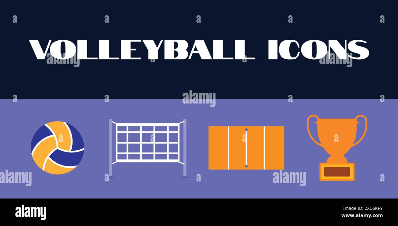 Les icônes de volley-ball définissent le vecteur. Illustration des icônes de sports de volley-ball. Icônes de volley-ball Illustration de Vecteur