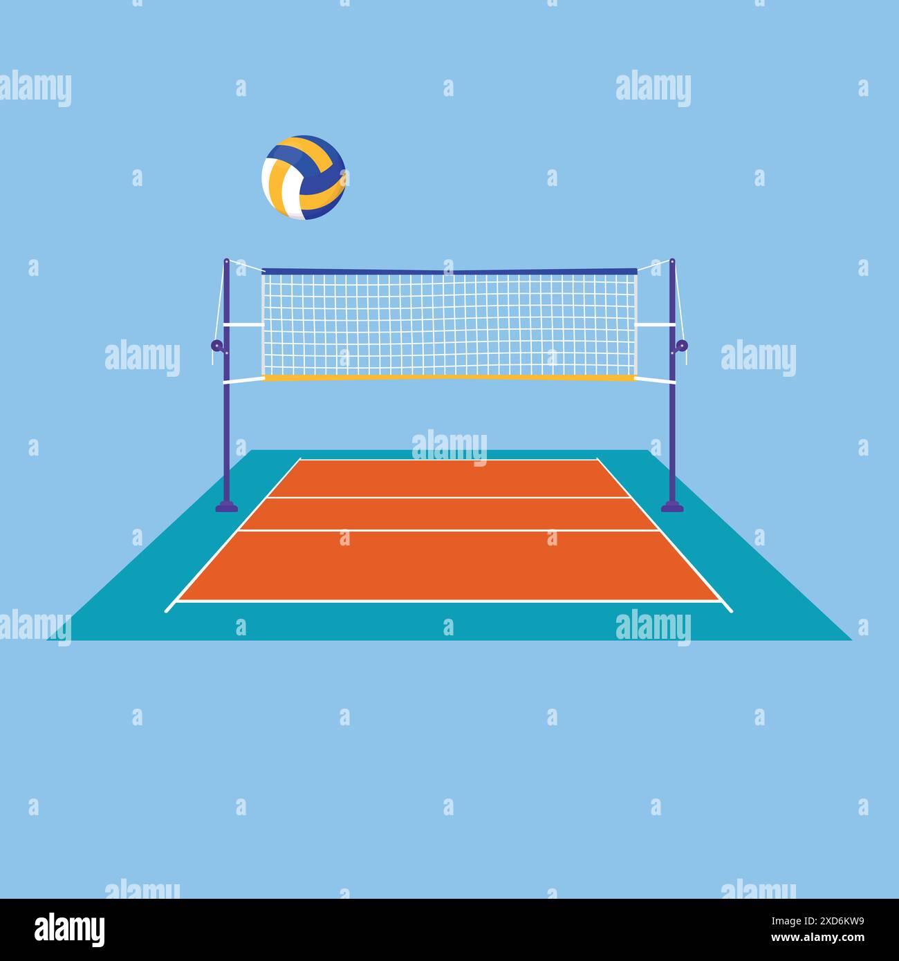 Icône vectorielle de sol de terrain de volley-ball avec balle. Filet de volley-ball. Filet de sol pour les sports de volley-ball Illustration de Vecteur