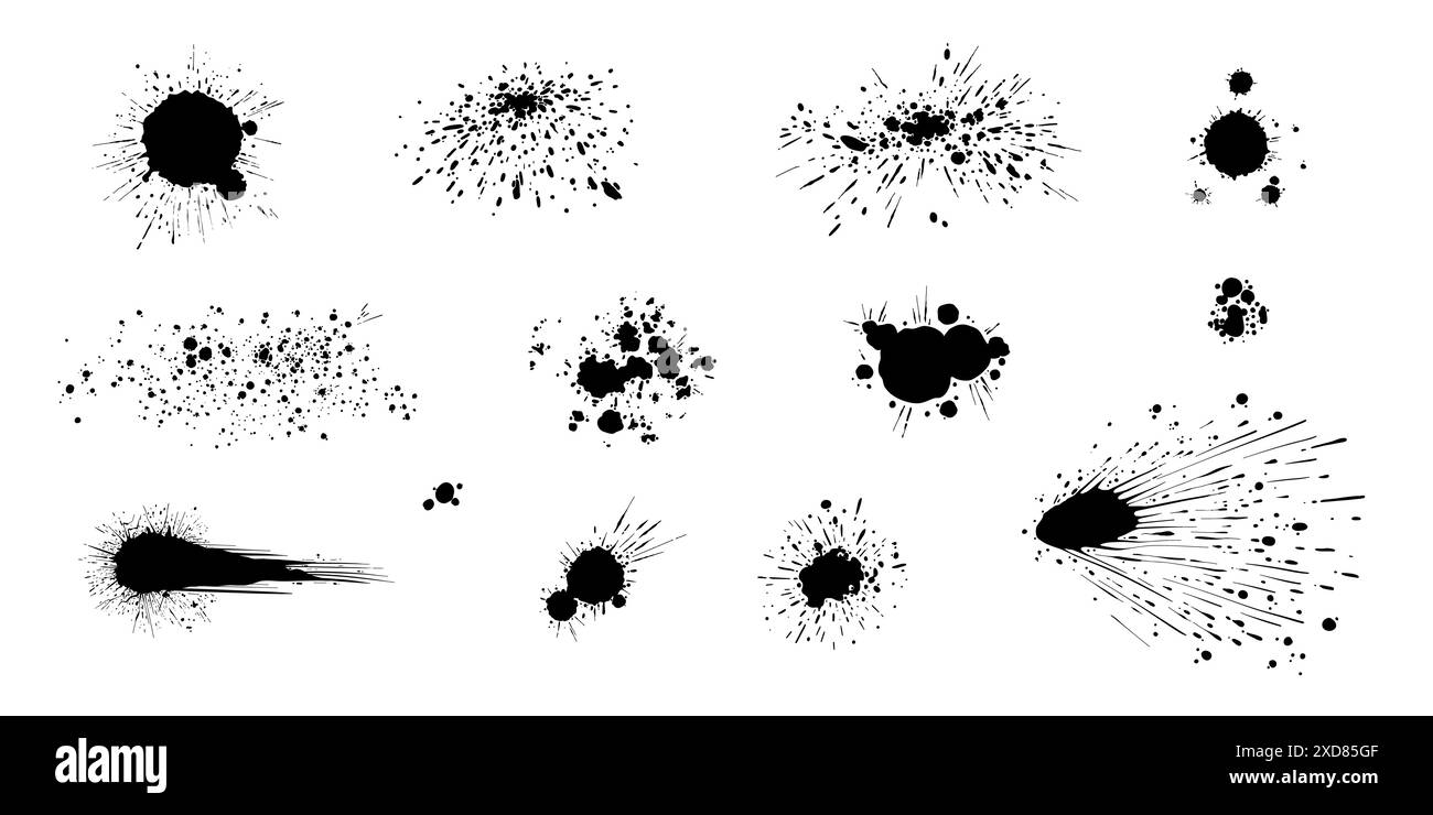 Éclaboussures d'encre grunge. Éclaboussure de peintures, teinture de gouttes de pulvérisation et cadre avec le vecteur de traces de gouttes de peinture humide. Illustration de conception éclaboussure et goutte à goutte Illustration de Vecteur