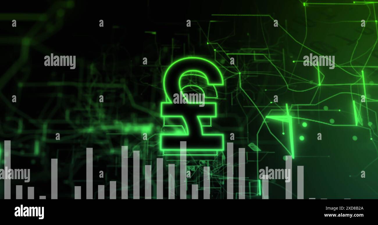 Image du signe de la livre sterling et du traitement des données financières Banque D'Images