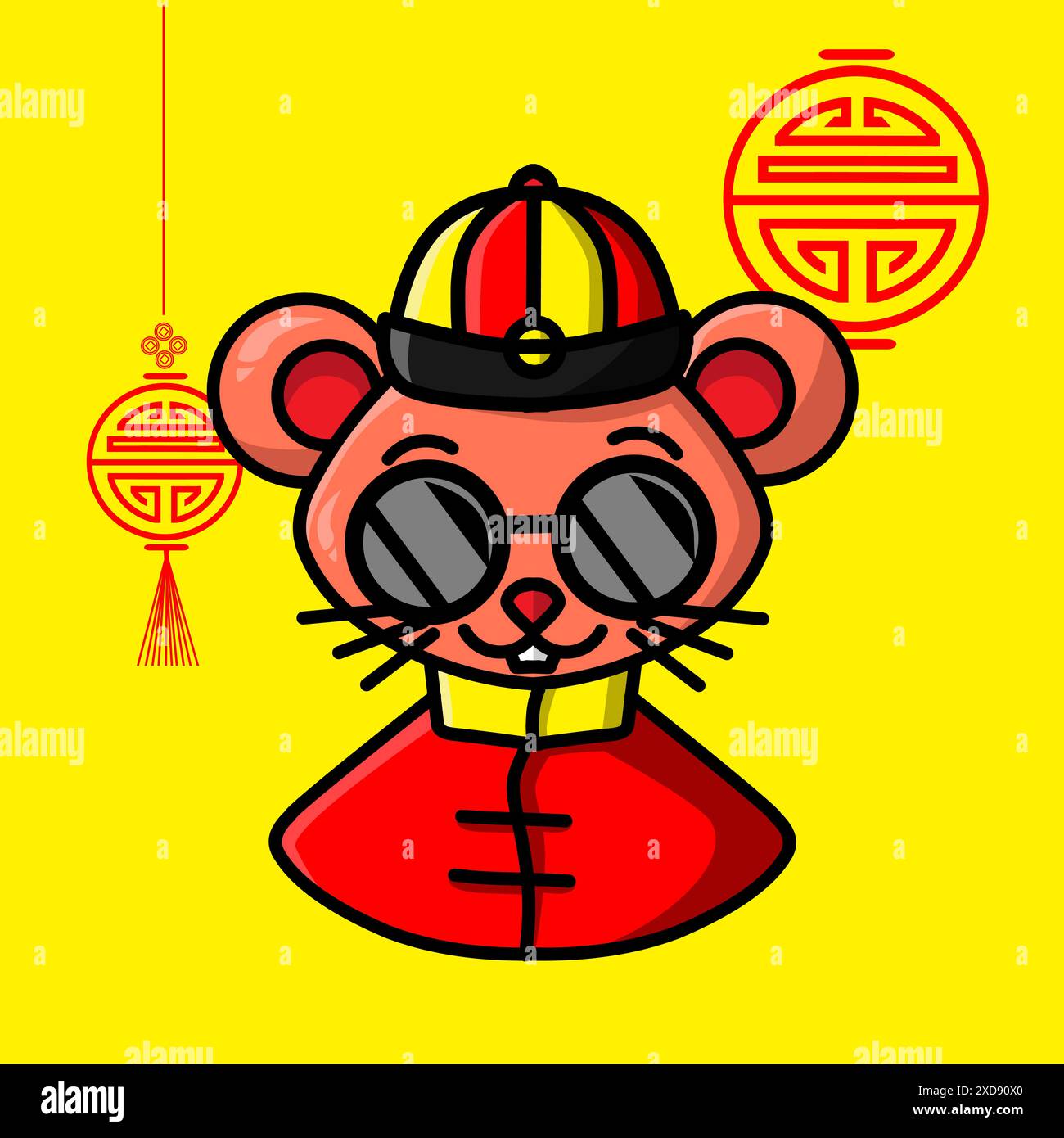 Mascotte de logo de symbole de signe chinois de souris sur le nouvel an lunaire. Illustration de Vecteur