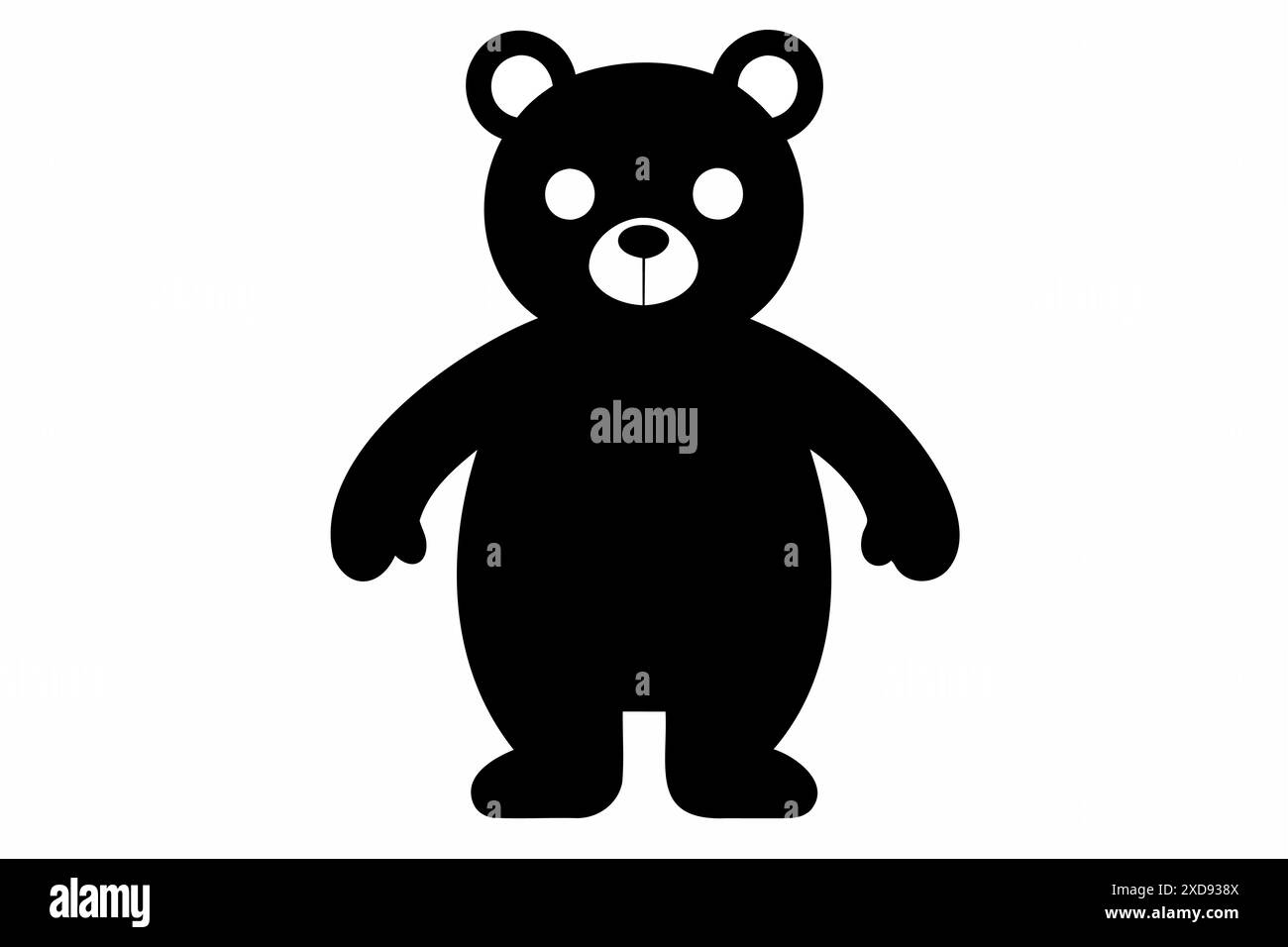 Silhouette noire d'un ours jouet debout sur un fond blanc. Mignon bébé ours en peluche. Concept de jouets pour enfants, enfance, amusement, jeu, temps de jeu, minimaliste Illustration de Vecteur