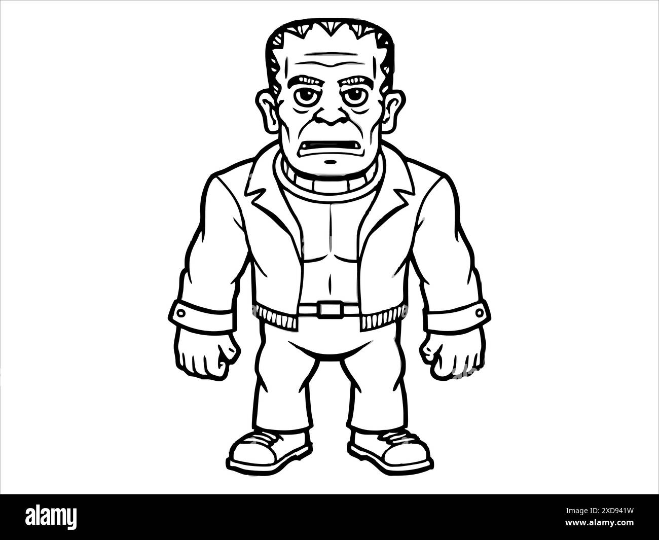 Contour noir du monstre Frankenstein isolé sur un fond blanc. Concept d'Halloween, personnage d'horreur, style comique, créature effrayante. Print, ico Illustration de Vecteur