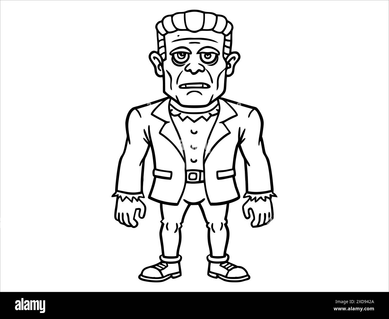 Contour noir du monstre Frankenstein isolé sur un fond blanc. Concept d'Halloween, personnage d'horreur, style comique, créature effrayante. Print, ico Illustration de Vecteur