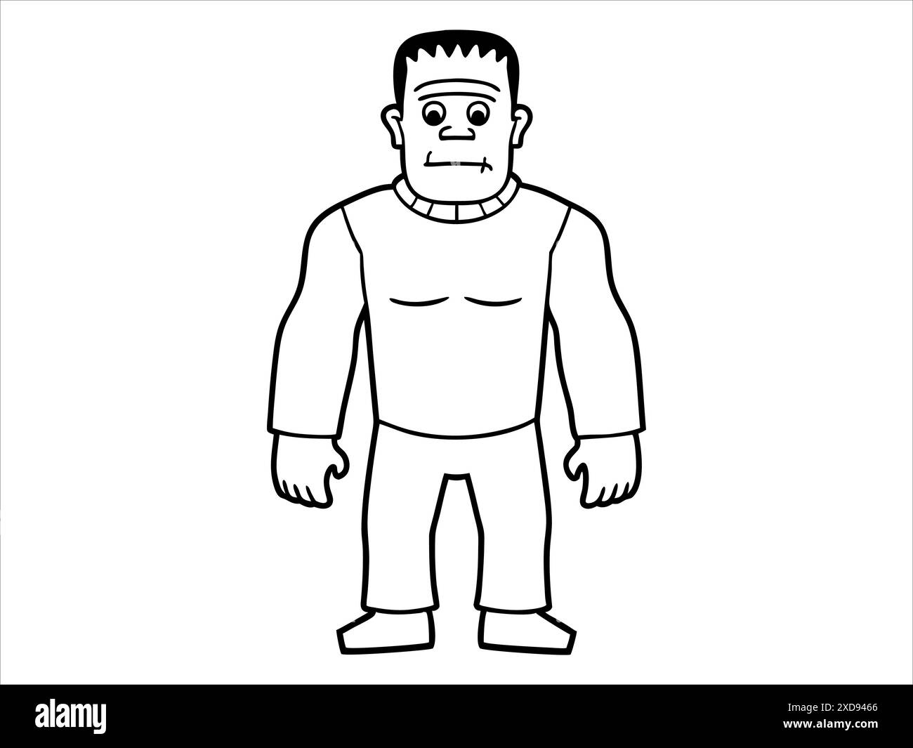 Contour noir du monstre Frankenstein isolé sur un fond blanc. Concept d'Halloween, personnage d'horreur, style comique, créature effrayante. Print, ico Illustration de Vecteur