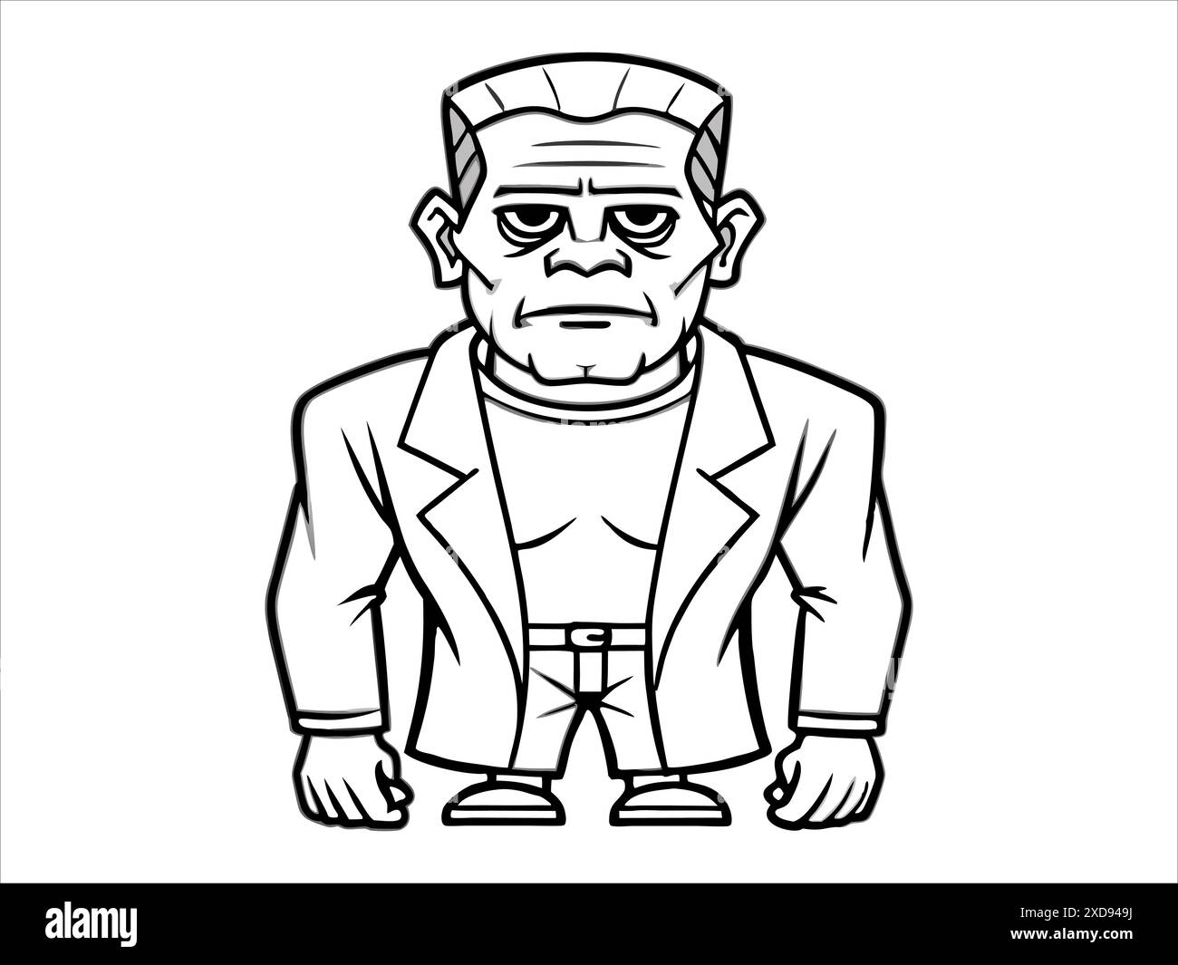 Contour noir du monstre Frankenstein isolé sur un fond blanc. Concept d'Halloween, personnage d'horreur, style comique, créature effrayante. Print, ico Illustration de Vecteur