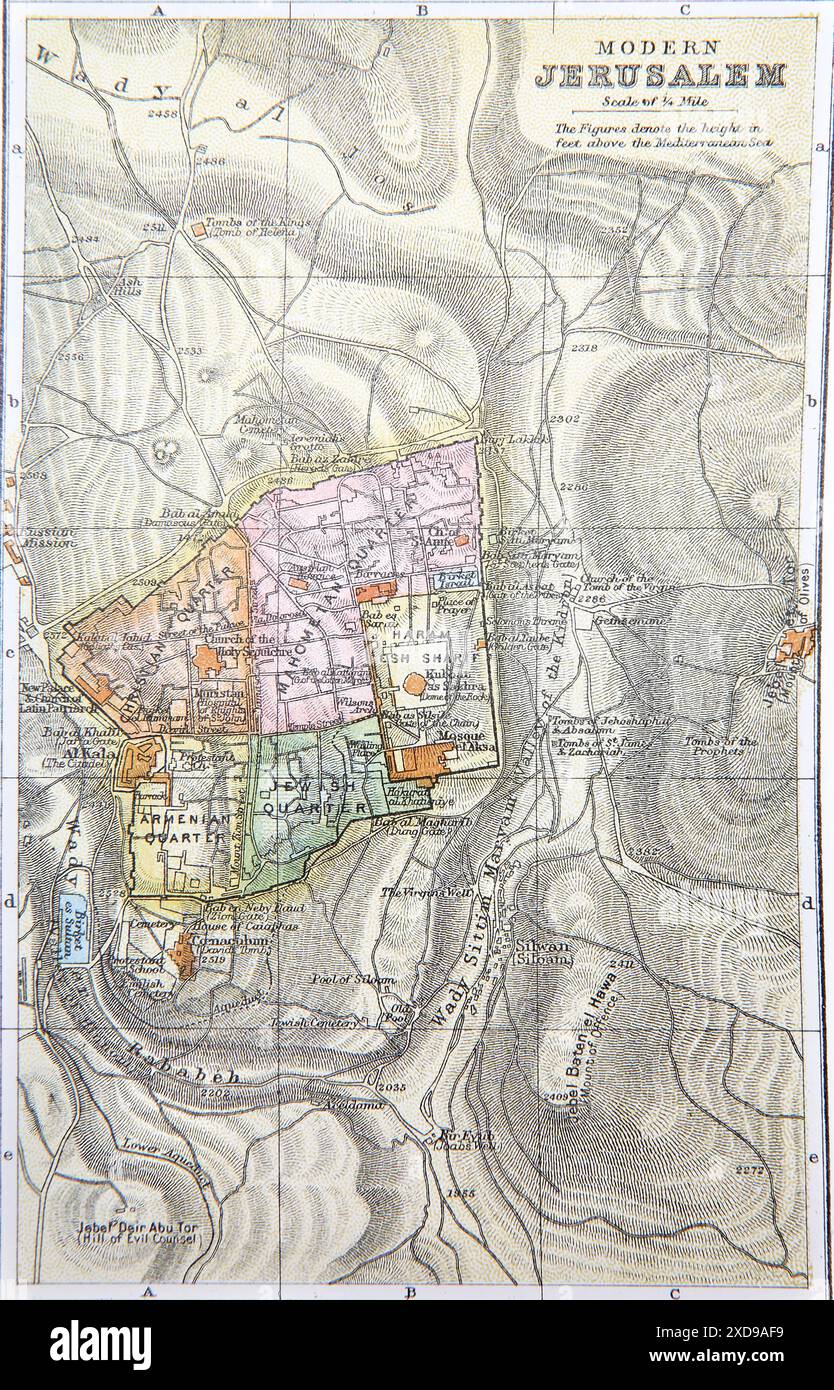 Carte du XIXe siècle de Jérusalem Israël dans la Bible de la famille auto-explicative antique Banque D'Images