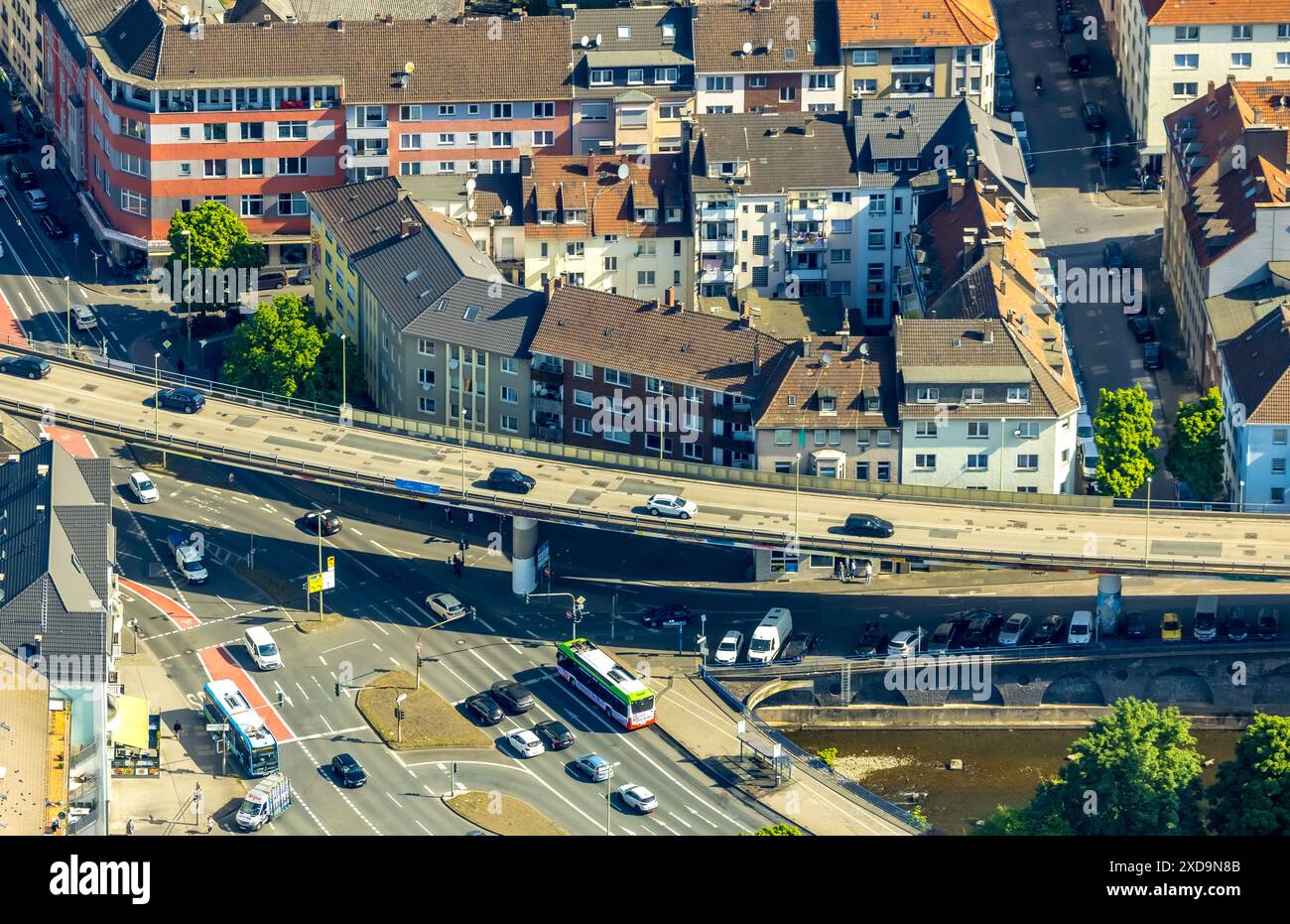 Vue aérienne, route surélevée Eckeseyer Straße, Altenhagener Brücke, route fédérale B54, Altenhagen, Hagen, région de la Ruhr, Rhénanie du Nord-Westphalie, Allemagne, Banque D'Images