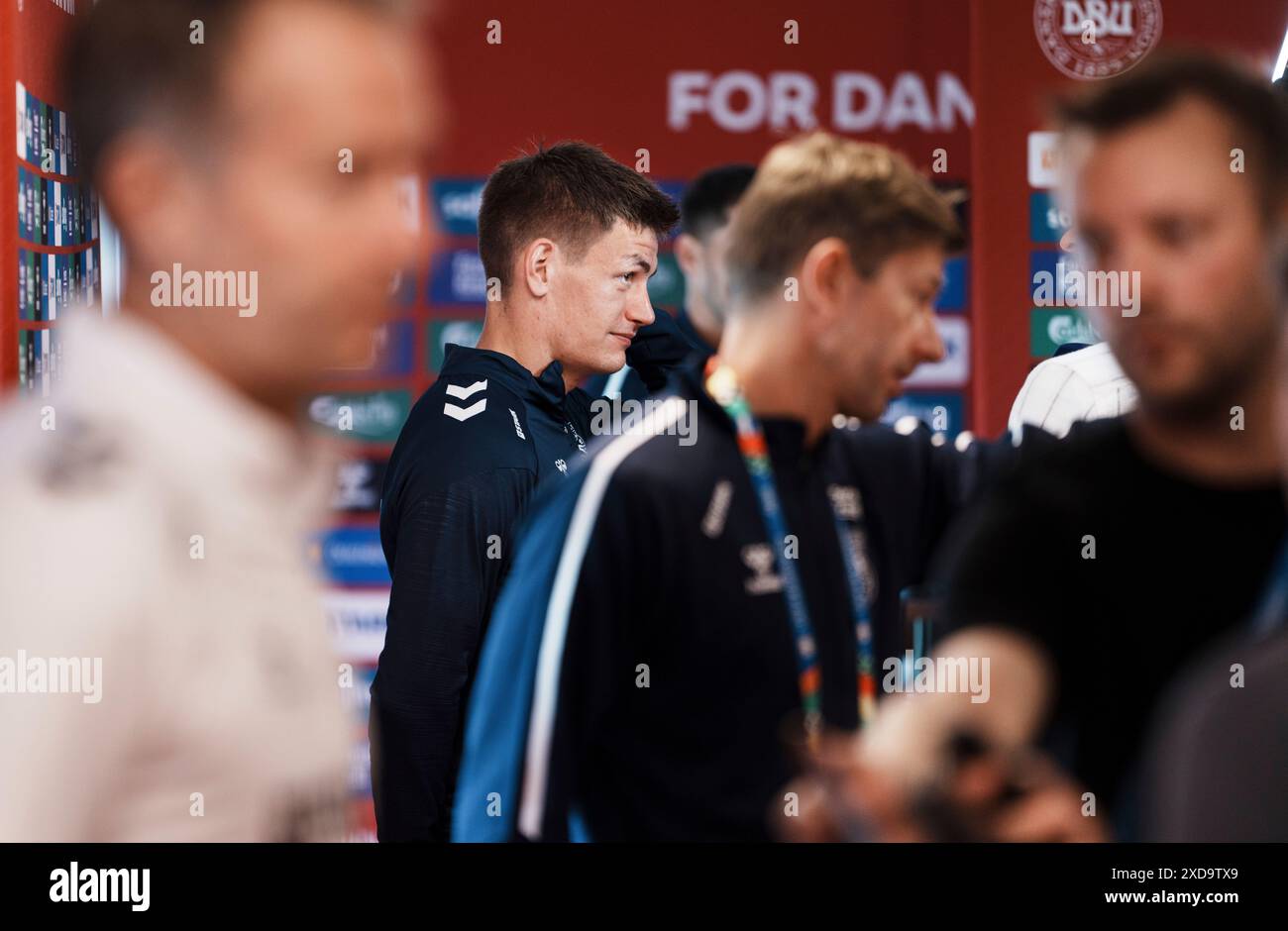 Francfort, Tyskland. 21 juin 2024. Joakim Maehle lors de la zone mixte de l'équipe nationale danoise masculine à Freudenstadt, Allemagne, vendredi 21 juin 2024. L’équipe de football rencontrera la Serbie le mardi 25 juin 2024. (Photo : Liselotte Sabroe/Ritzau Scanpix) crédit : Ritzau/Alamy Live News Banque D'Images