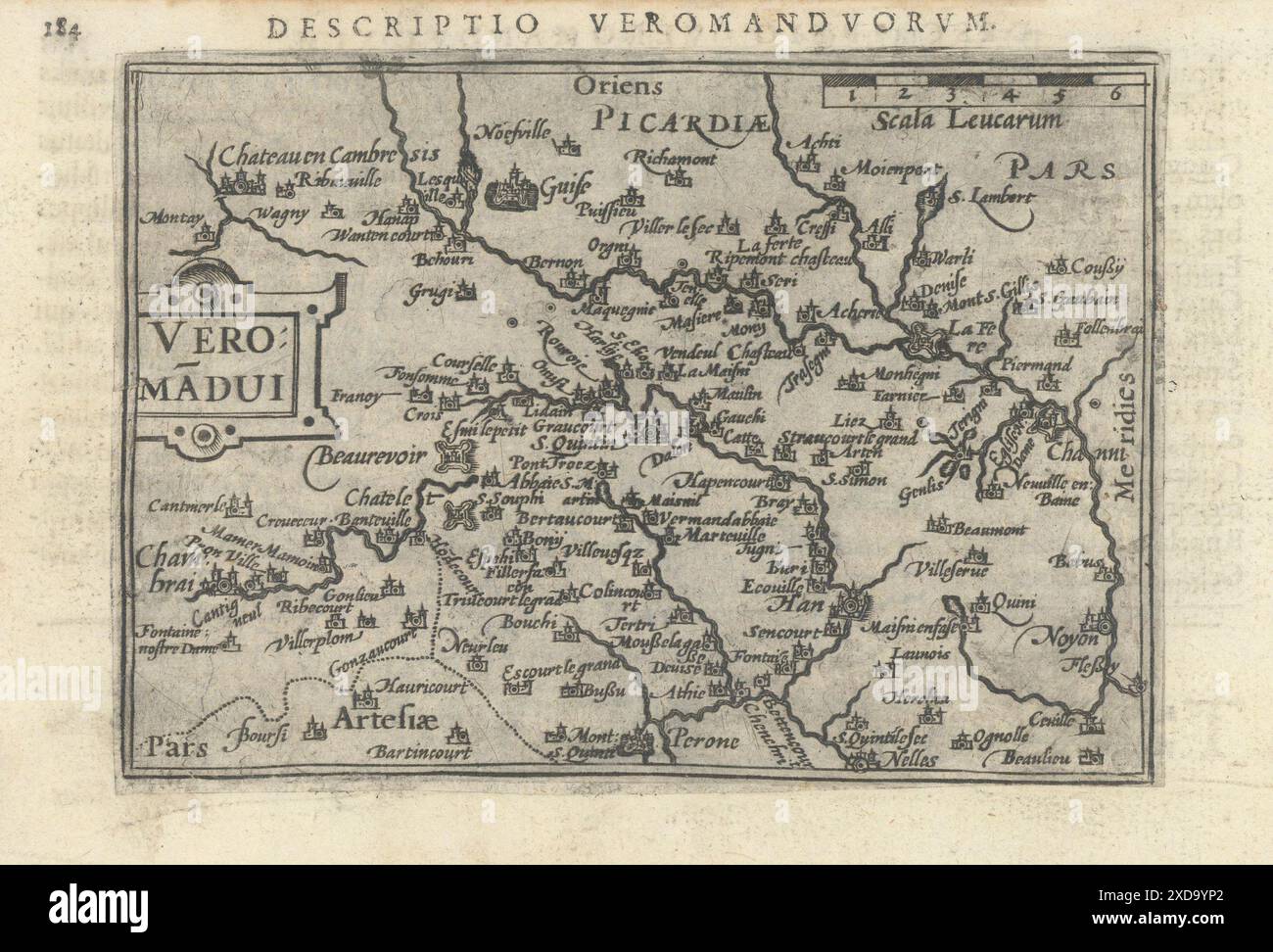 Veromanduorum / Veromandui par Bertius/Langenes. Carte Vermandois Aisne/somme 1603 Banque D'Images
